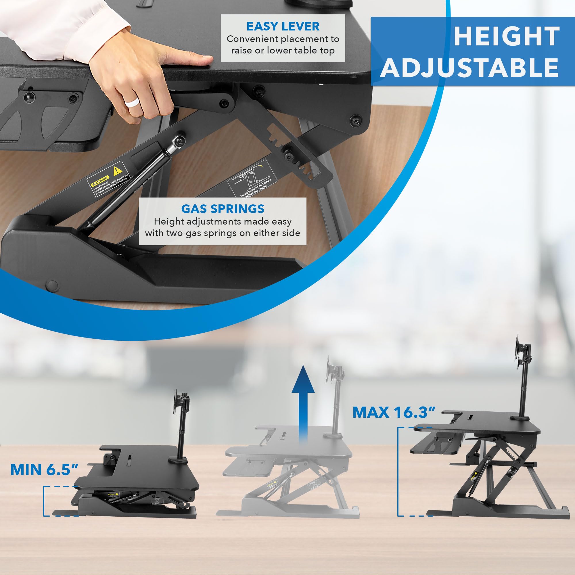Mount-It! Dual Monitor Standing Desk Converter, 36" Wide, Height Adjustable, Metal, Black, Model MI-7934
