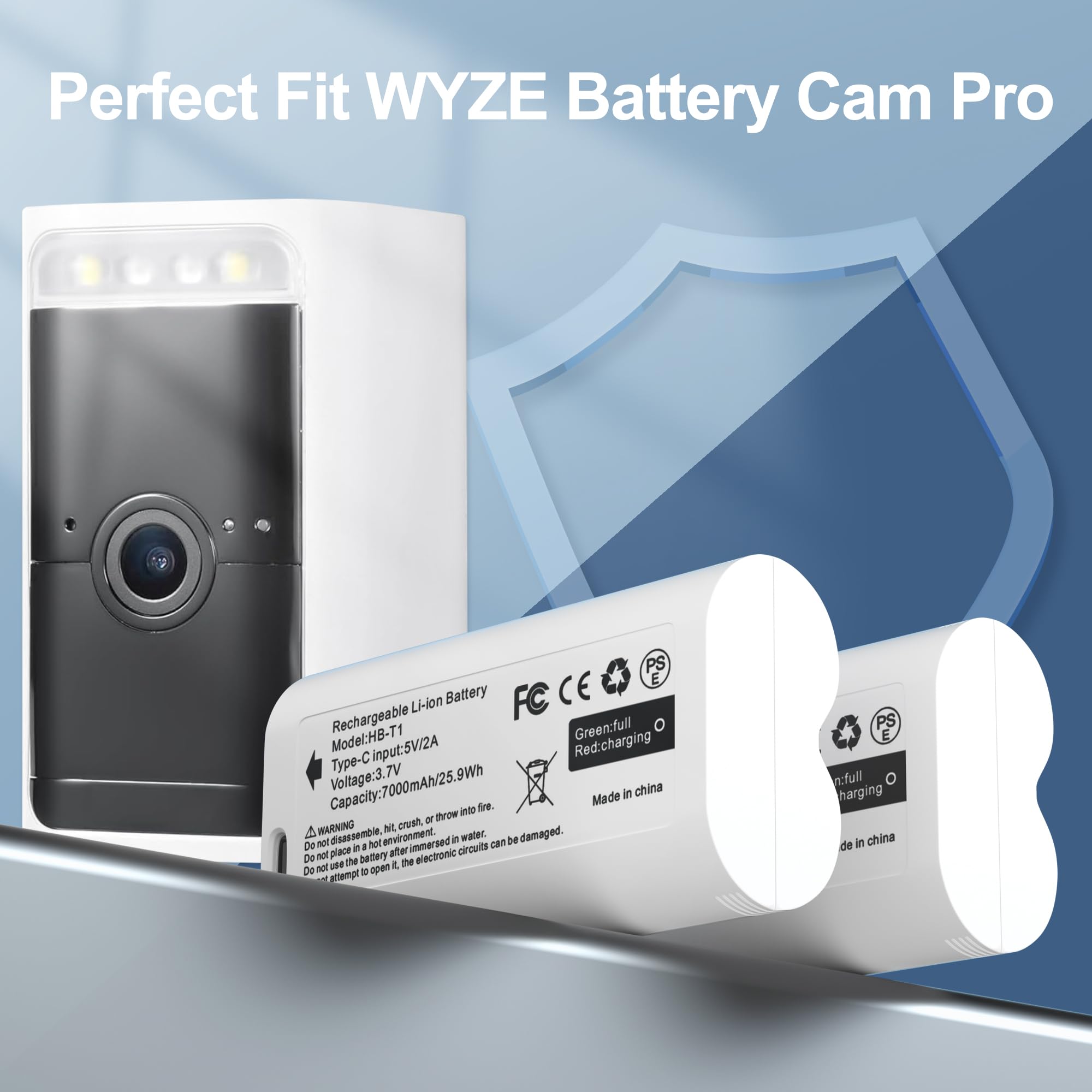 Dmmns 2 Pack Batteries Cam Pro,Upgraded 7000Mah Removable Battery Pack Wbat1 Replacement For Wyze Cam Pro 2K Camera Wyzecop Rech