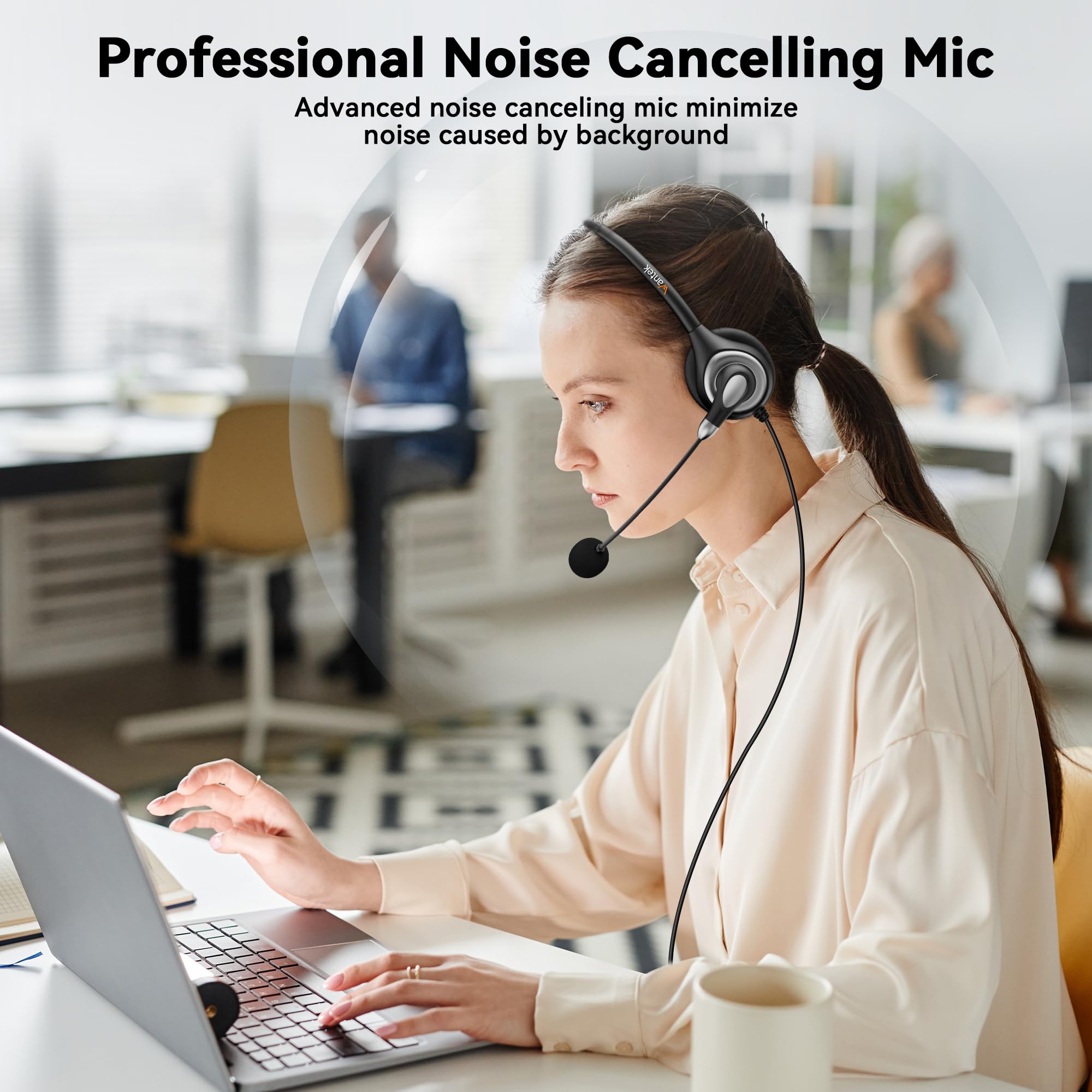 Wantek Headset With Microphone For Pc, Usb Wired Headphones - Usb-C Over-Ear 3.5Mm Headsets With Noise-Cancelling Microphone For