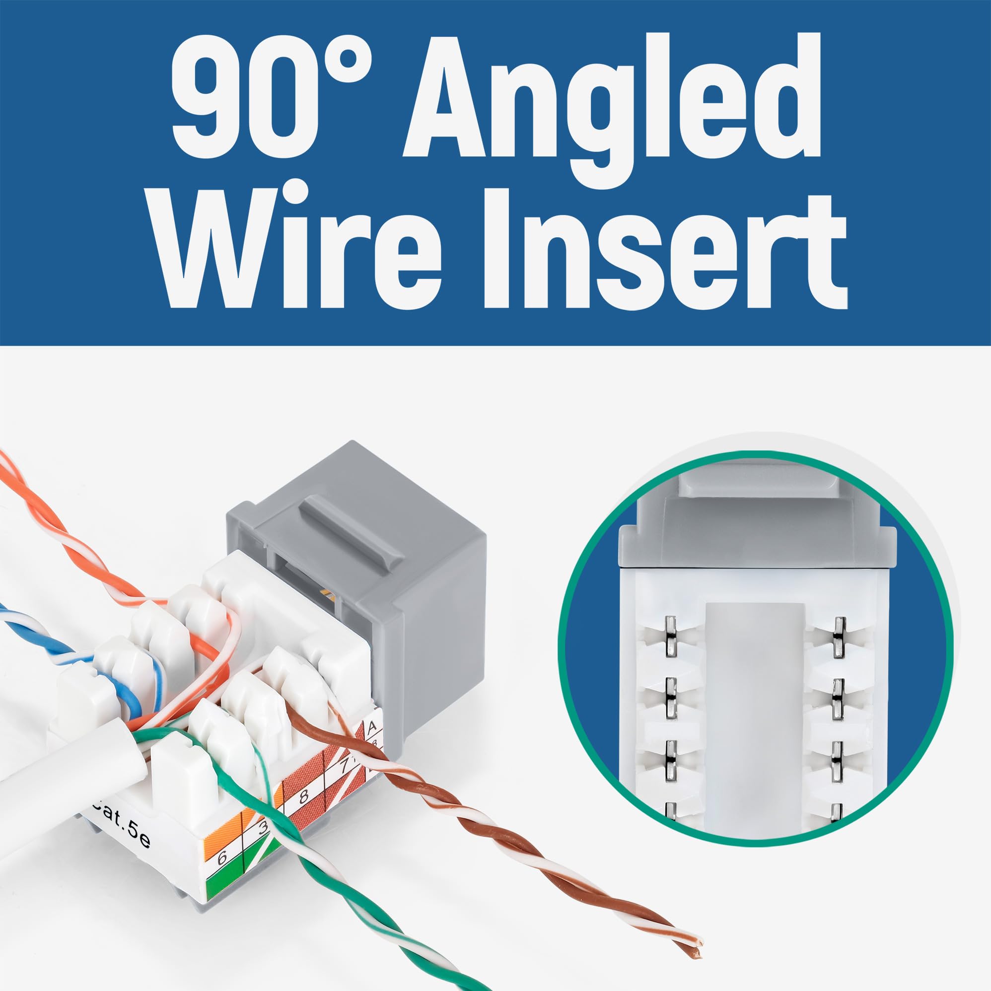 Everest Media Solutions 90 Angled Cat5E Keystone Jack In Grey   Slim Profile Rj45 Ethernet Connector   Compatible With 90 Angled