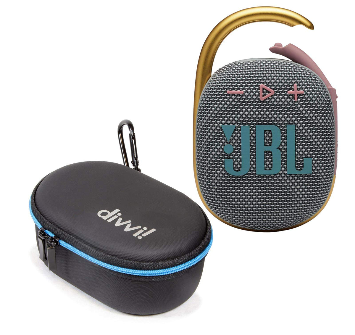JBL Clip 4 Portable Bluetooth Wireless Speaker Bundle with divvi! Protective Hardshell Case - Gray