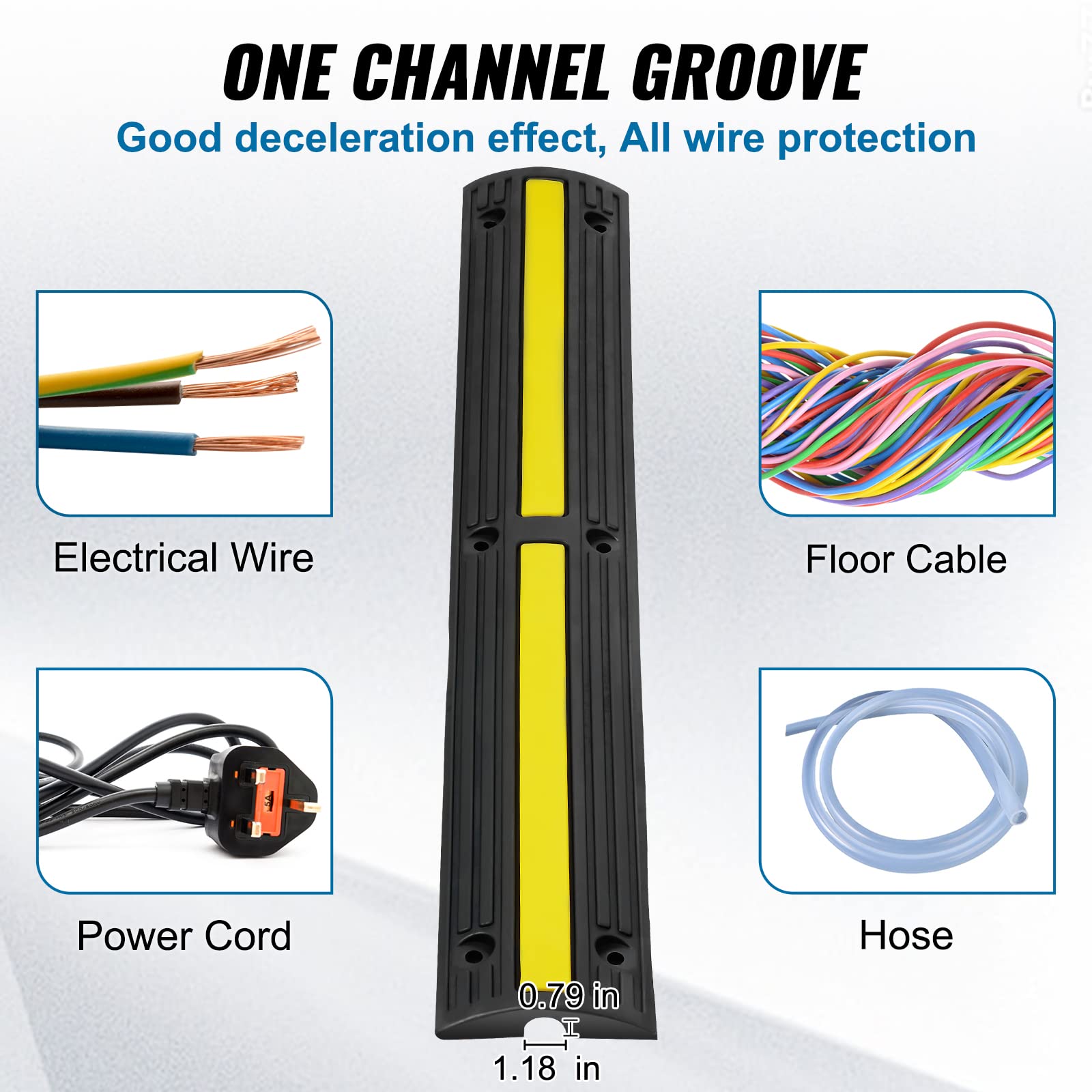 Vevor 3.28 Ft Cable Protector Ramp, 4 Pack Of 1 Channel, 18000 Lbs/Axle Capacity Heavy Duty Rubber Speed Bumps, Floor Cord Cable
