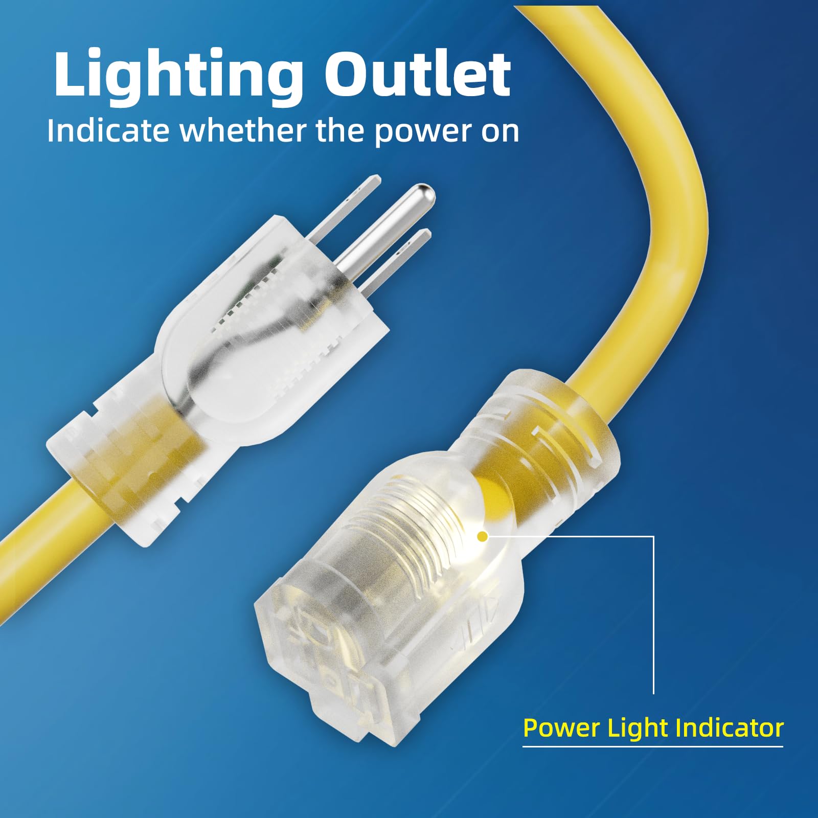 Islewire 12 Gauge Outdoor Extension Cord 100 Ft Waterproof, 3 Prong Plug, Sjtw Heavy Duty 15A 1875W, Yellow Extension Cable With