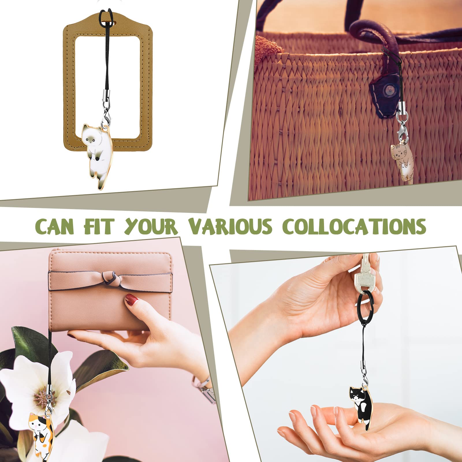 Yinkin 6 Pieces Cat Charm For Mobile Phone, Kawaii Charms Strap, Cute Hanging Cat For Backpack, Wallet, Keychain Pendant