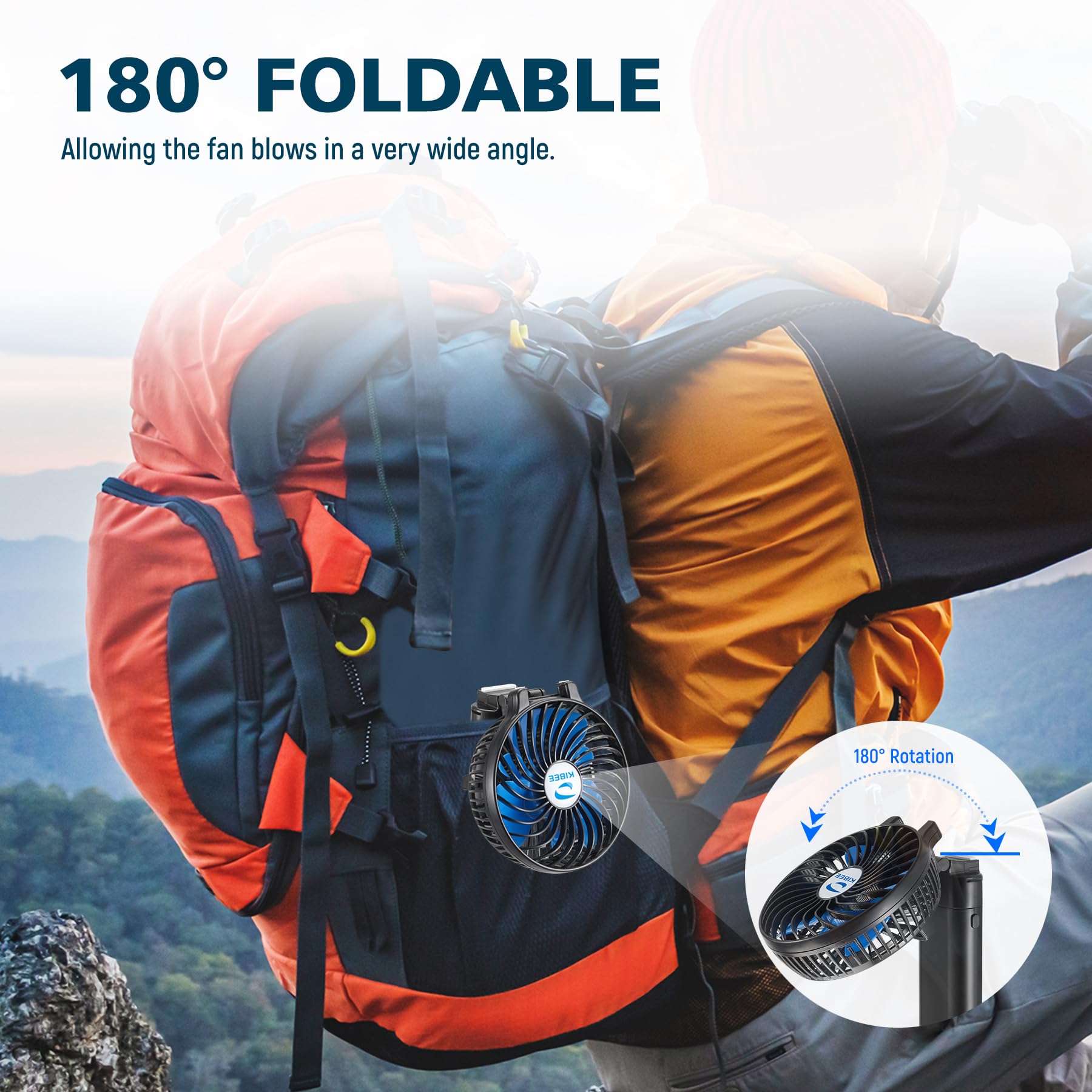 Kibee Portable Fan,5200Mah Rechargeable Handheld Fan,180 Foldable Hand Fan,Personal Fan,3 Wind Speeds Camping Fan.Mini Fan For O