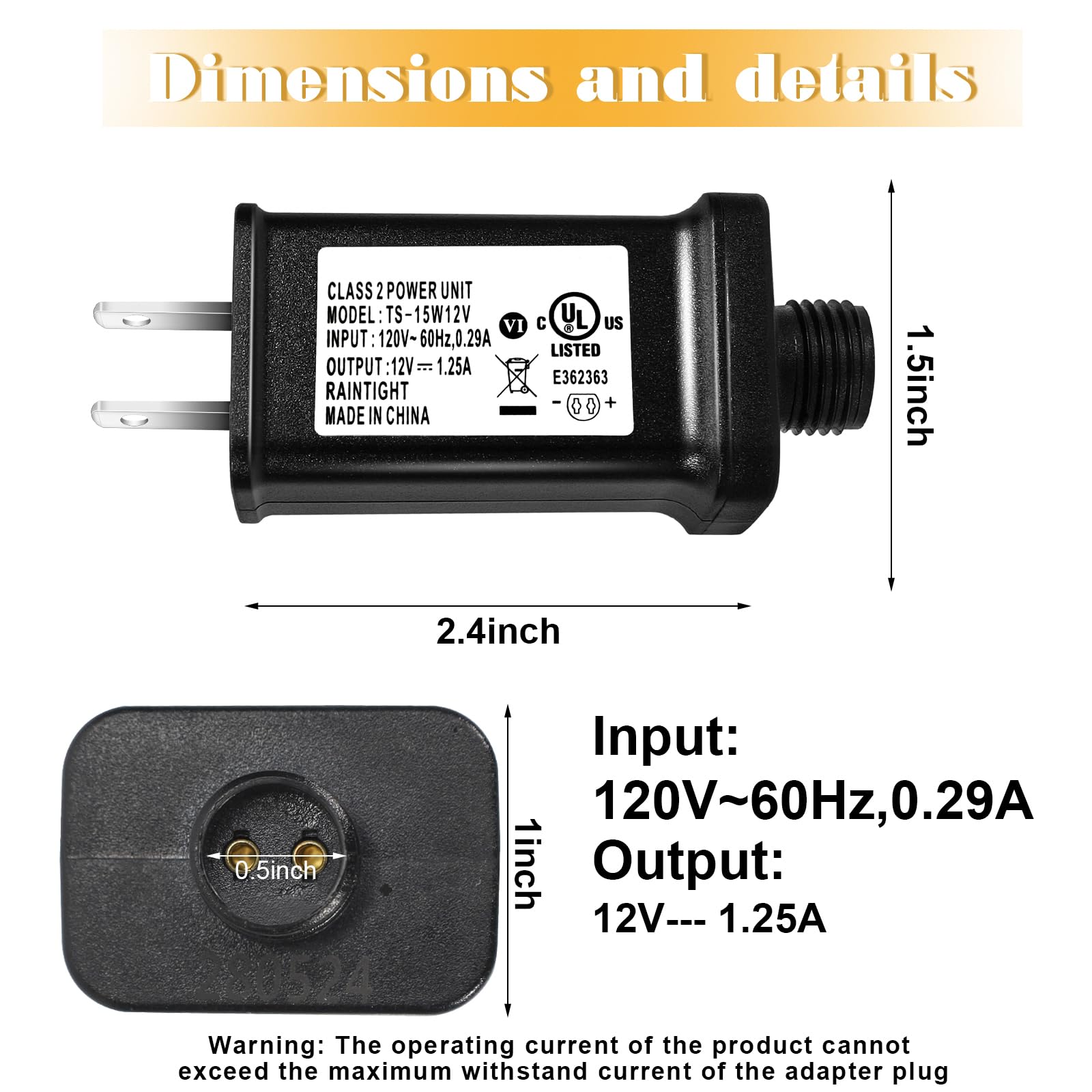 2 Pcs Replacement Yard Inflatable Adapter,12V 1.25A Class 2 Power Supply, Low Voltage Transformer Us Plug For Halloween/Thanksgi