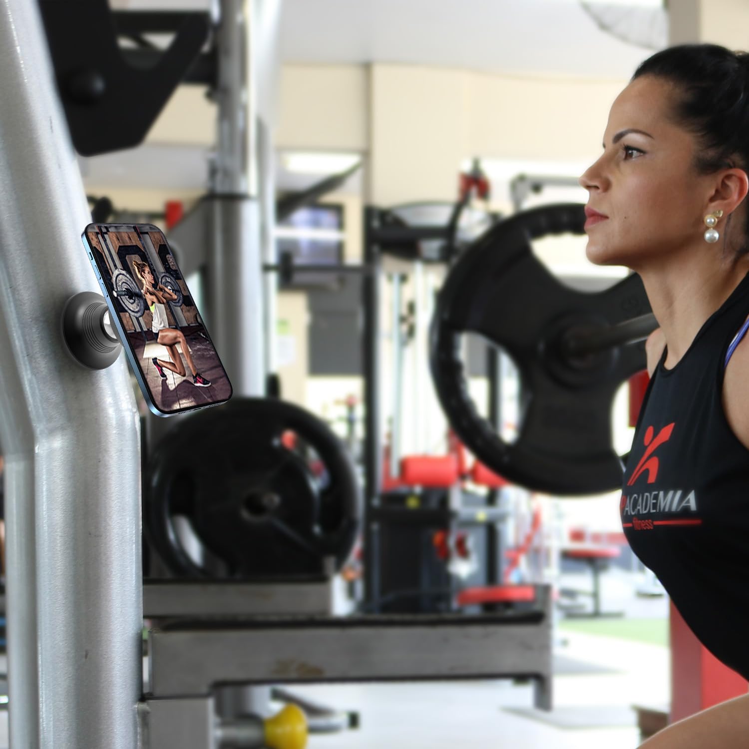 Efocakiox Dual Magnetic Phone Holder For Gym, Strong Magnet Gym Phone Mount, Fit All Phones- 360Adjustable Holder For Video Reco