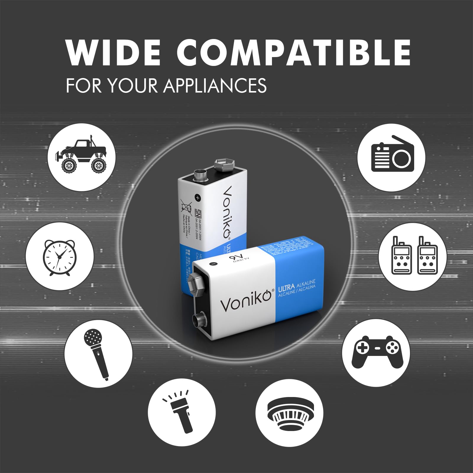 Voniko 9V Batteries   Alkaline 9V Battery 2 Pack   Ultra Long Lasting With A 7   Year Shelf Life