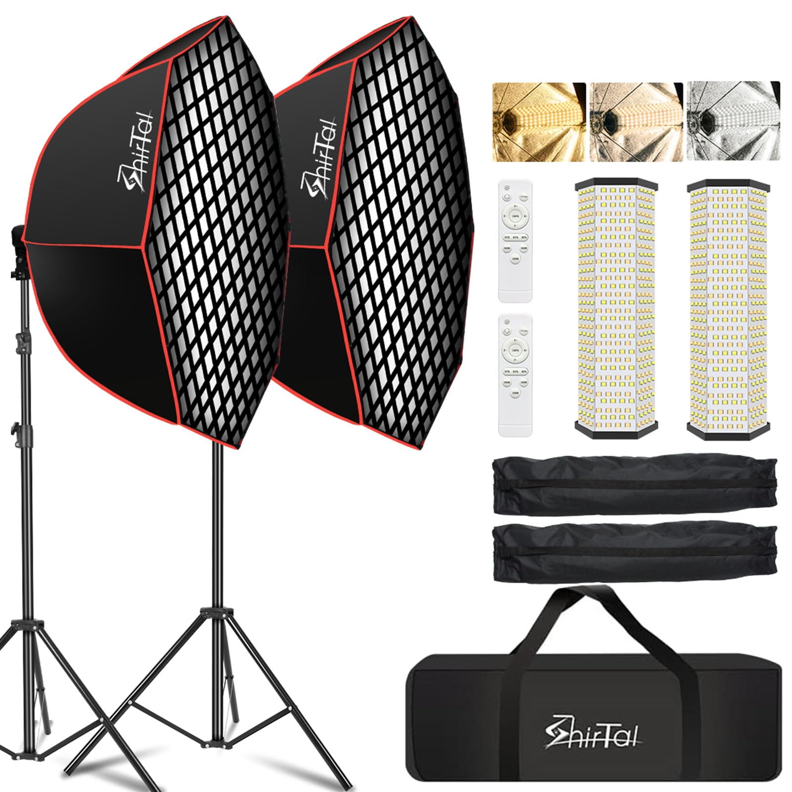 Shirtal Softbox Photography Lighting Kit,37'' Octange Softbox Lighting Kit With Honeycomb Grid 110W 2700K 6500K 11000Lux Dimmabl