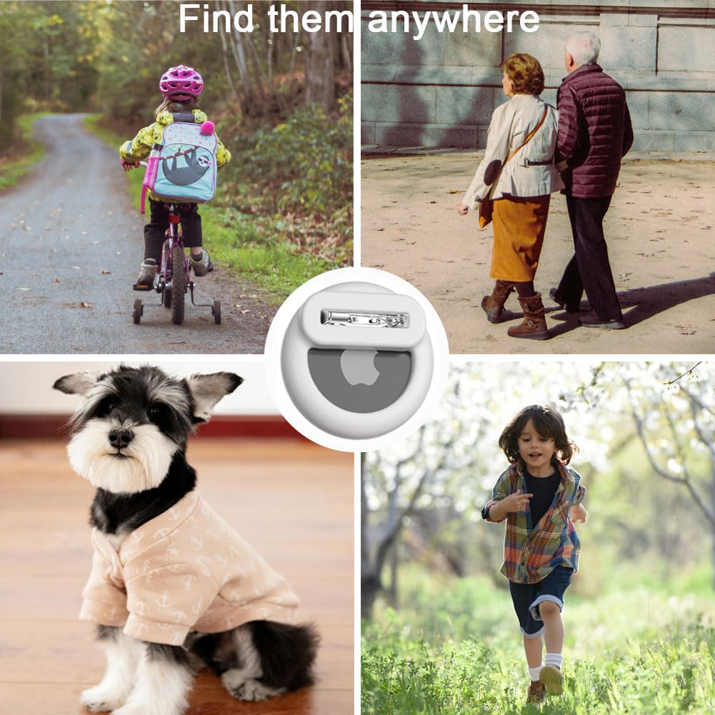 Alsukeay AirTag Holder 4 Pack Hidden Silicone Case with Safety Pins for Kids Elderly Pets Backpack Luggage Black Blue White Purple