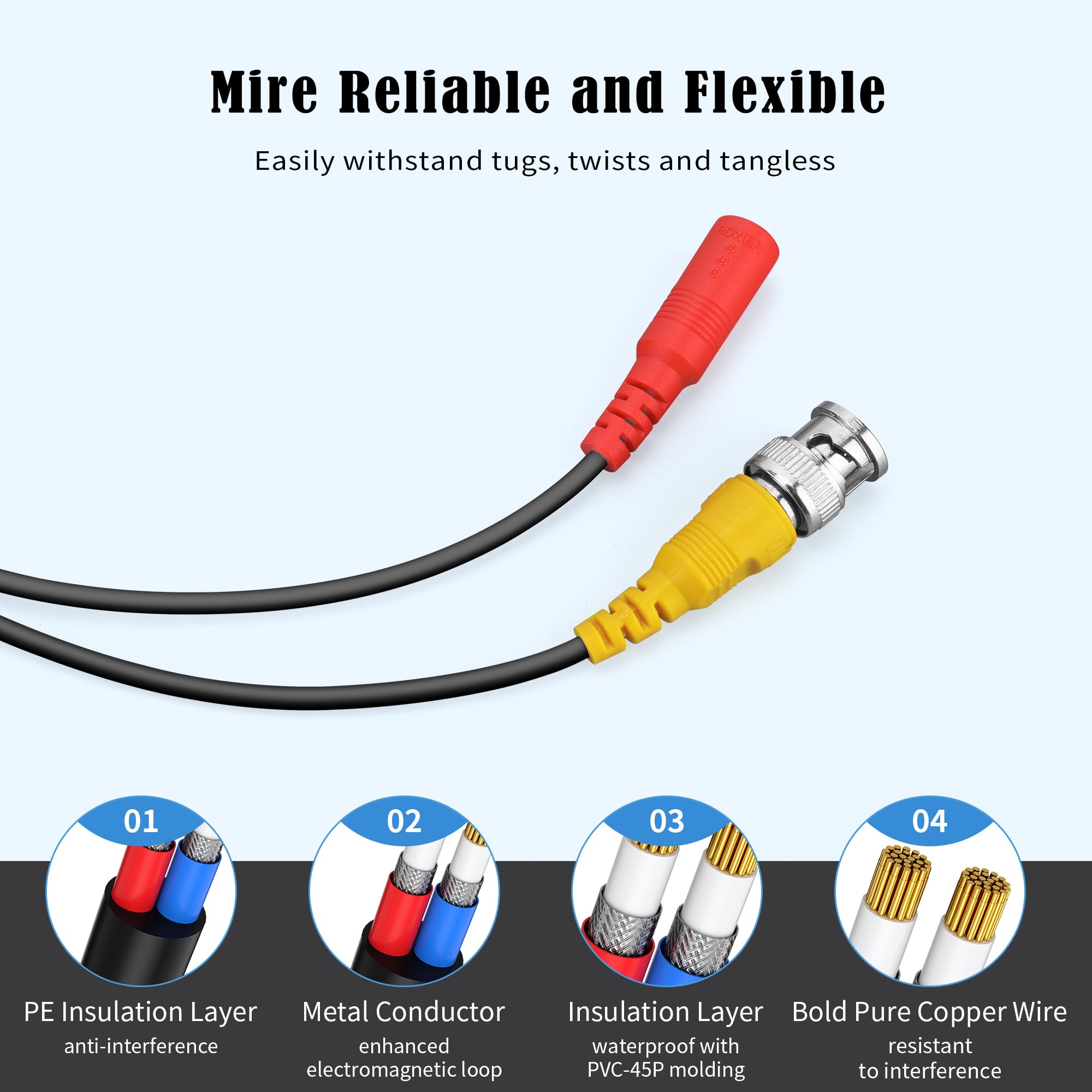 Omilik 1 Pack 100Ft Bnc Video Power Cable Security Camera Cable Wire Cord For Cctv Dvr Surveillance System With Connectors (Bnc