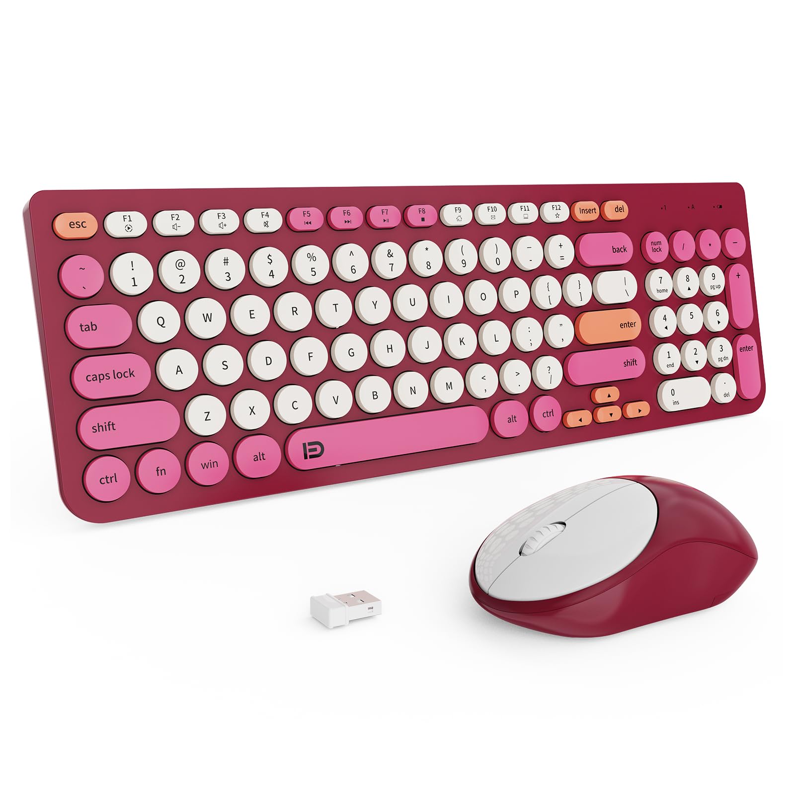 Tkvpjyyi Wireless Keyboard And Mouse Combo, 2.4Ghz Usb Cordless Round Keys Set For Laptop, Computer, Tv (White+Rose Red)