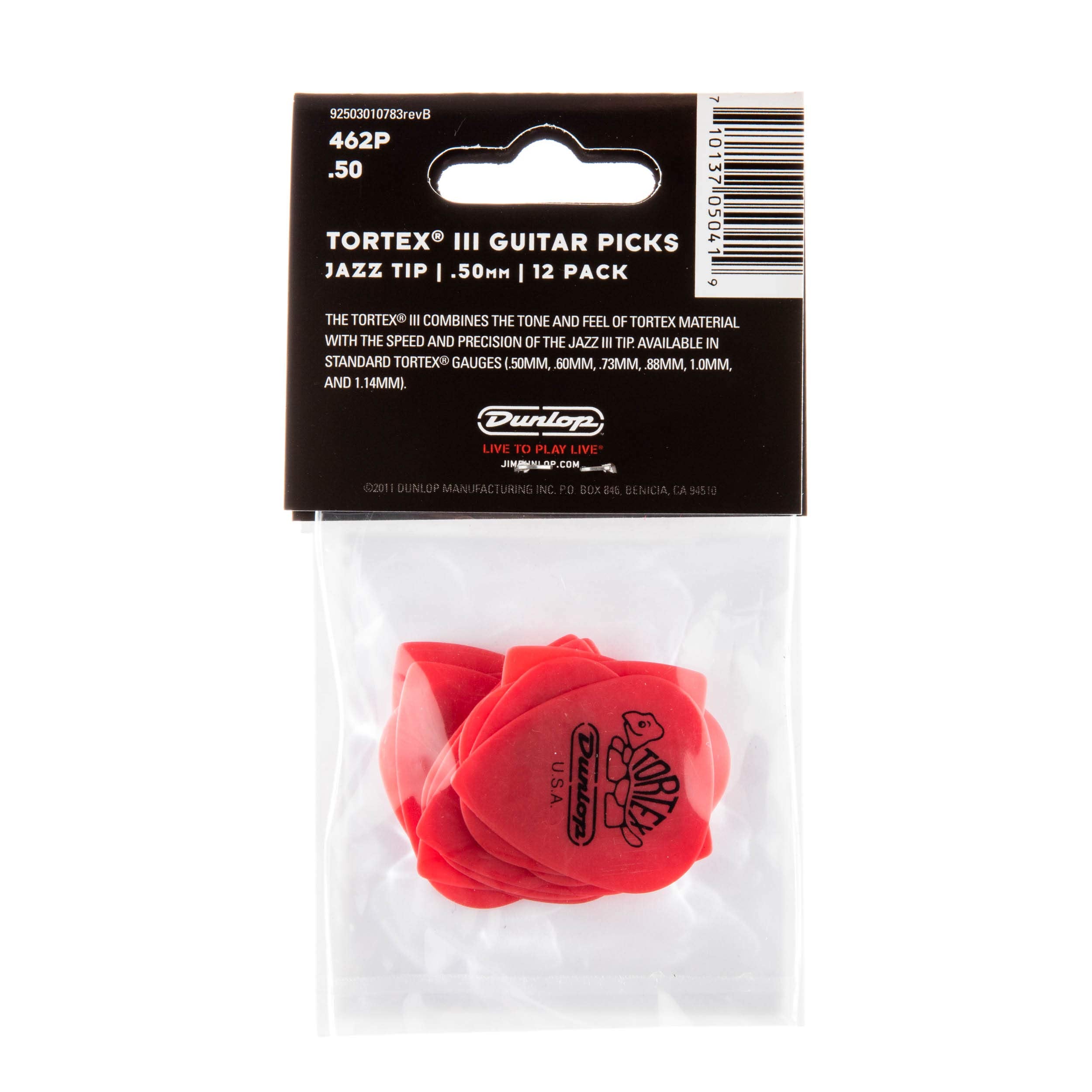 Dunlop 462P.50 Tortex� Tiii, Red, .50Mm, 12/Player'S Pack