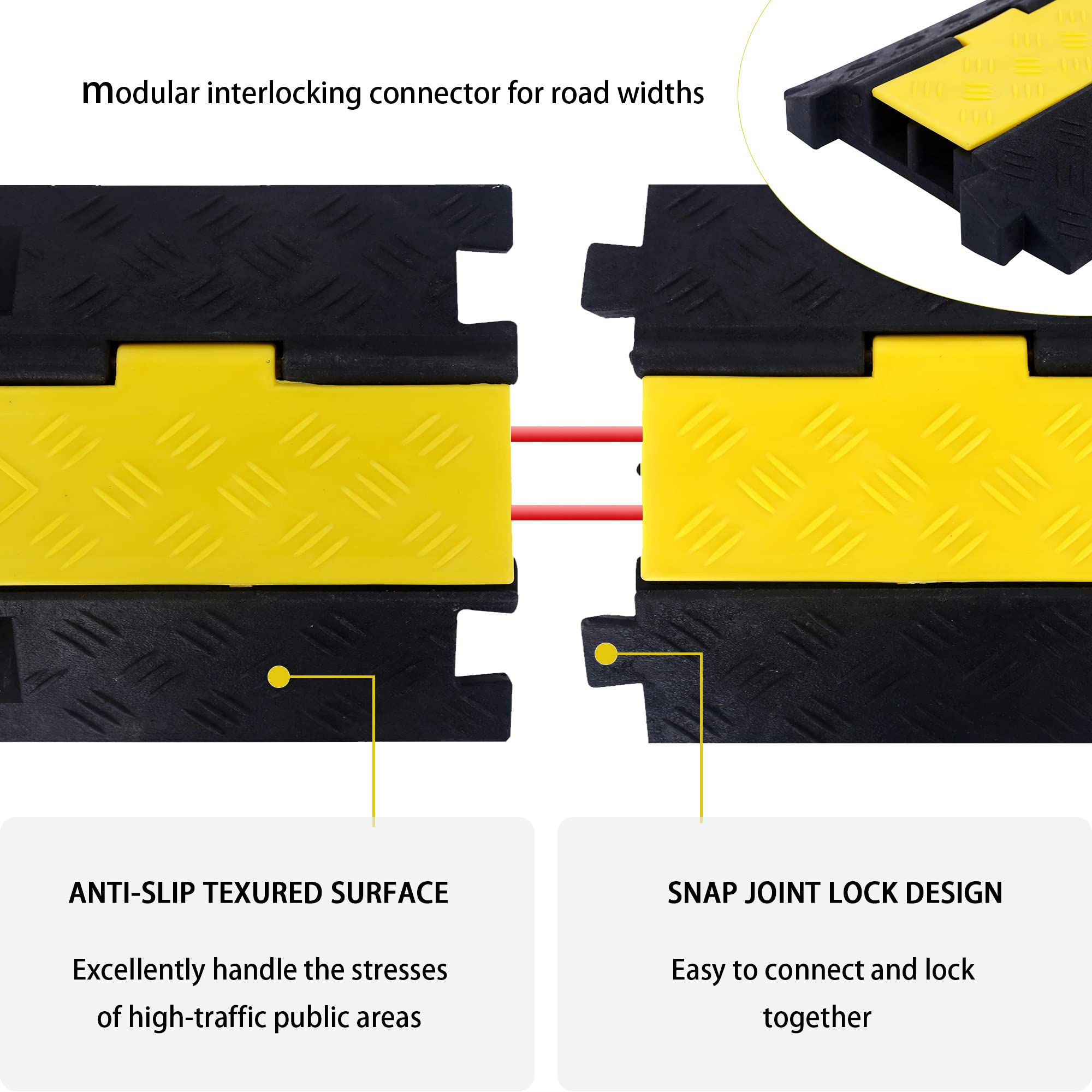 Yelack Cable Ramp Cable Protector Ramps Wire Hose Protective 2 Channel Traffic Rubber Plastic Cord Cover Speed Bump For Asphalt