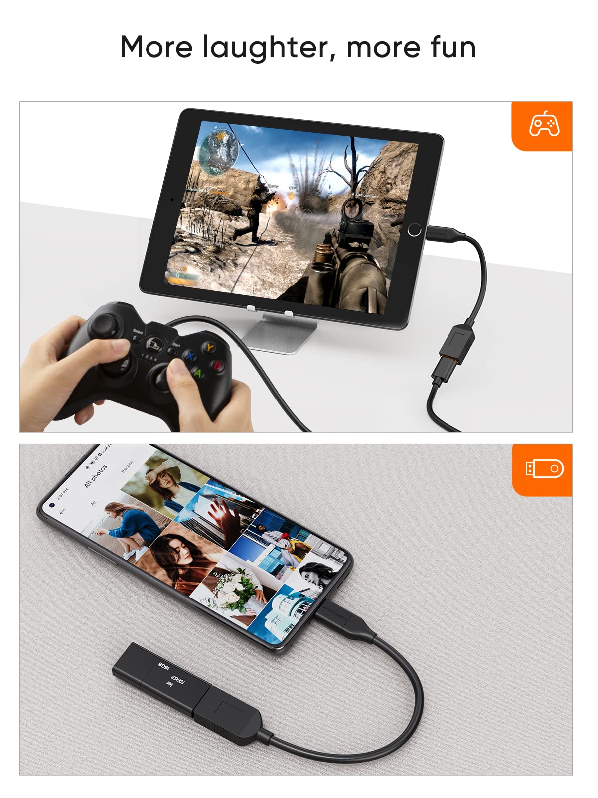 Cablecreation 2-Pack Usb Female To Usb C Adapter 0.5Ft/0.15M, Braided Usb C To Usb A Female Adapter Otg 5Gbps Data, Usb A To C C