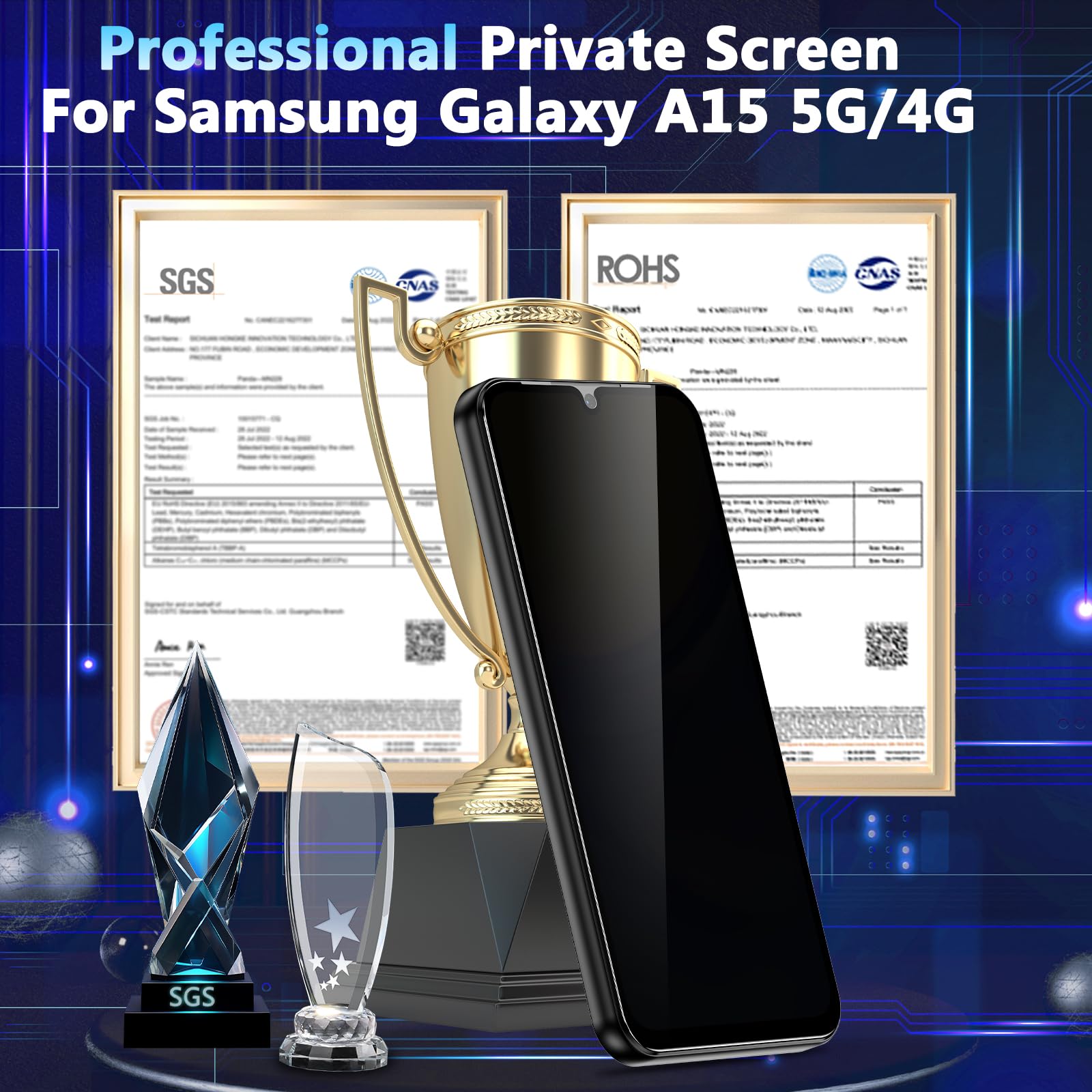 Ywxtw For Samsung Galaxy A15 5G Privacy Screen Protector, Upgraded Anti Spy 9H Tempered Glass Screen Protector For Galaxy A15 5G