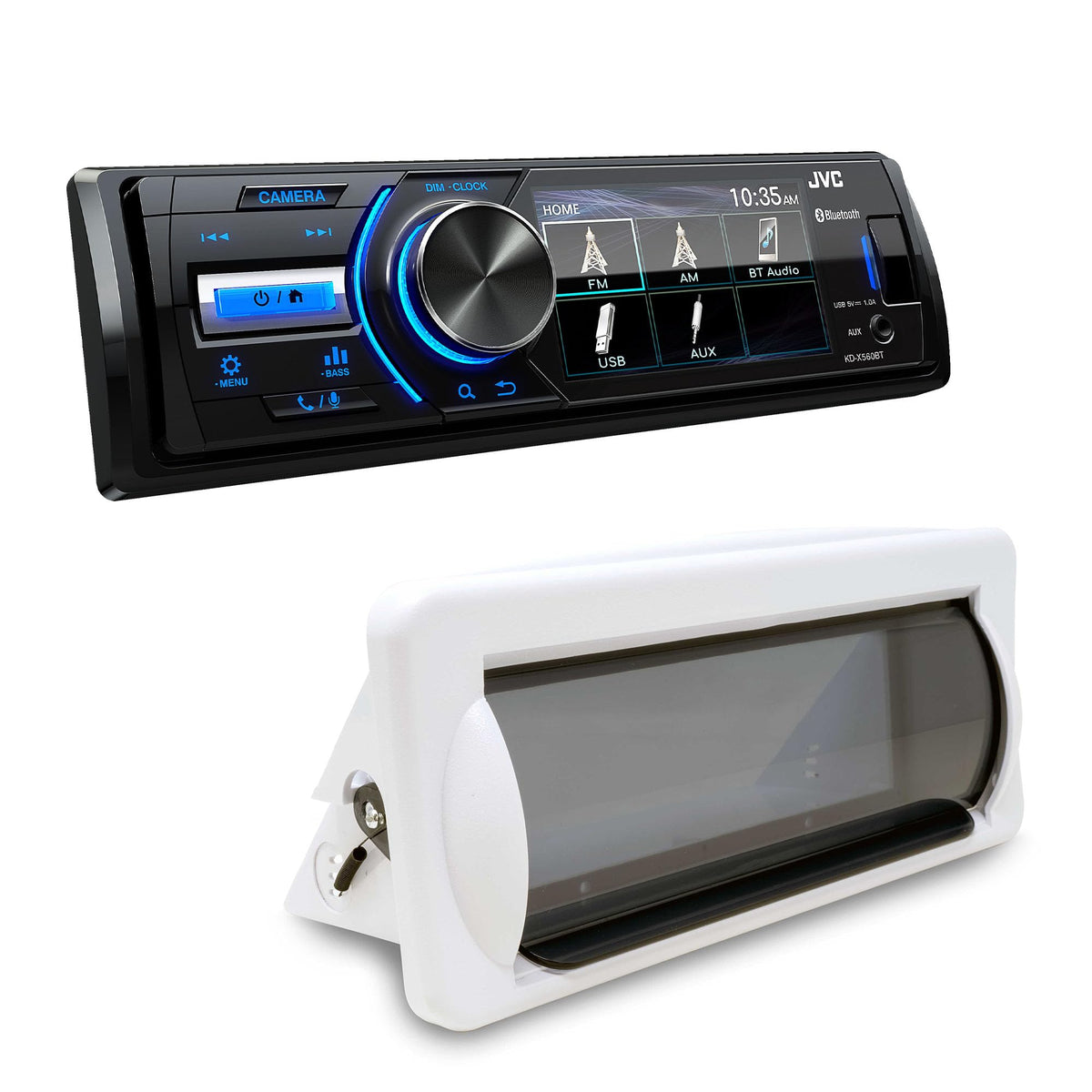 Jvc Kd-X560Bt 1-Din Digital Media Receiver With Bluetooth, Usb, 3'' Display, & Coated Pcb With Creative Audio Camc1W Marine Sing
