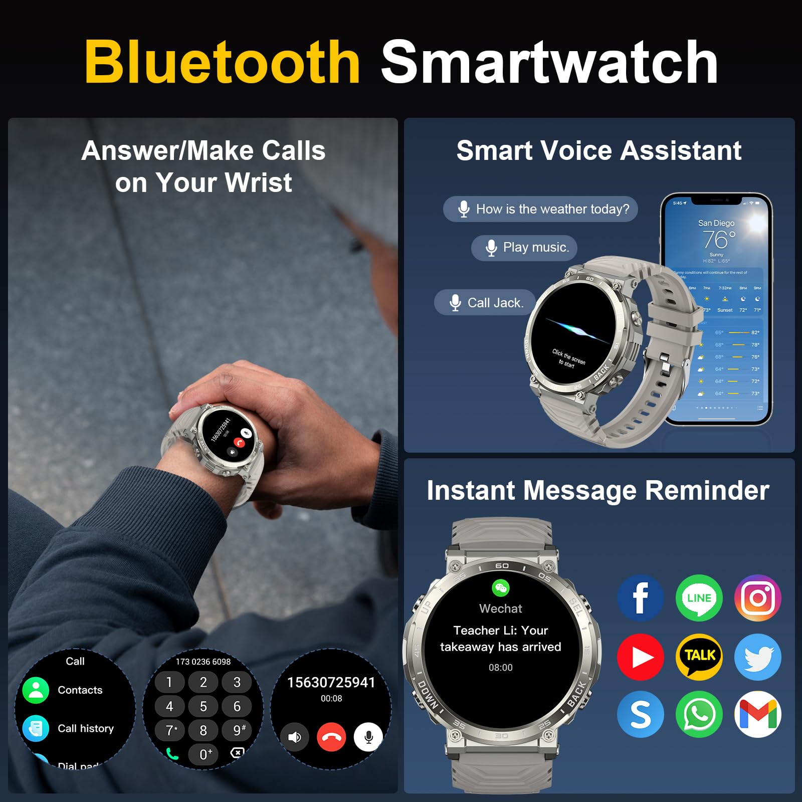 Pyrodum Smart Watches For Men Answer/Make Calls, 1.52 '' Rugged Smartwatch, 5Atm Waterproof Fitness Watch With 118 Sports Modes,