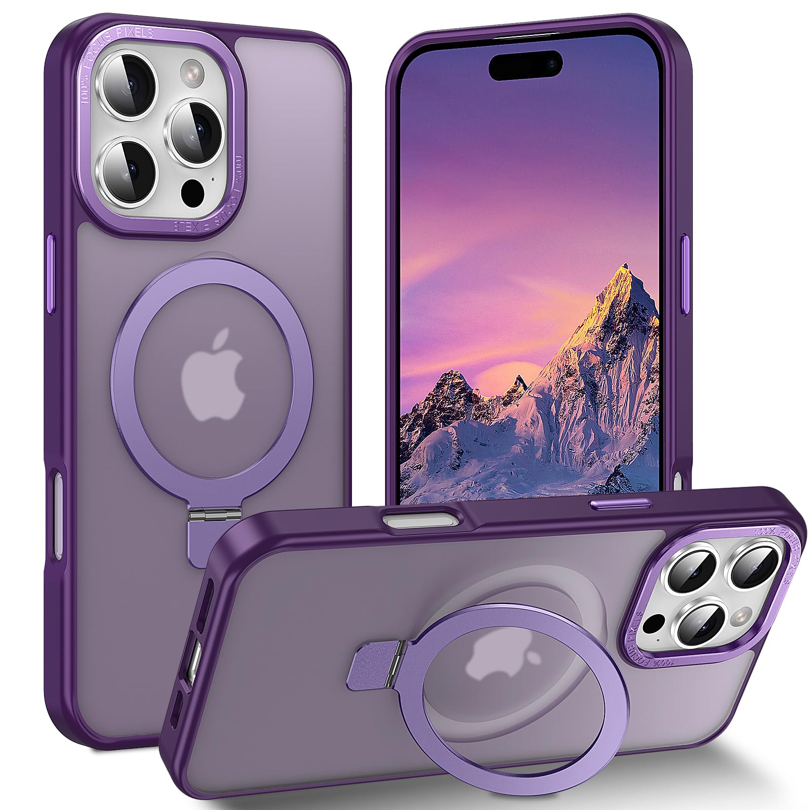 Lufanbis Magnetic For Iphone 16 Pro Case With Ring Stand, [10 Ft Drop Protection] [Velvety Touch] Slim Translucent Matte Back Sh