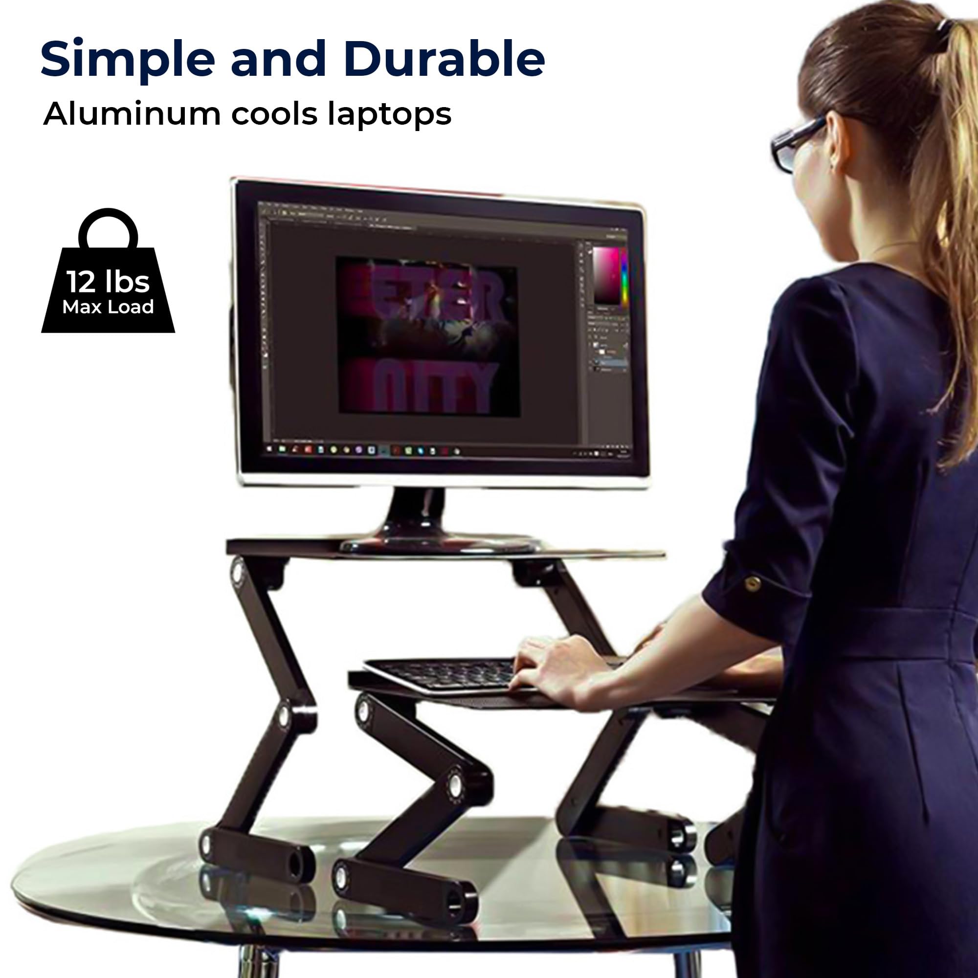Workez Adjustable Standing Desk Converter W/2 Fans & 3 Usb Ports, Sit To Stand Desk Riser Monitor Standing Computer Desk, Height & Angle Negative Tilt