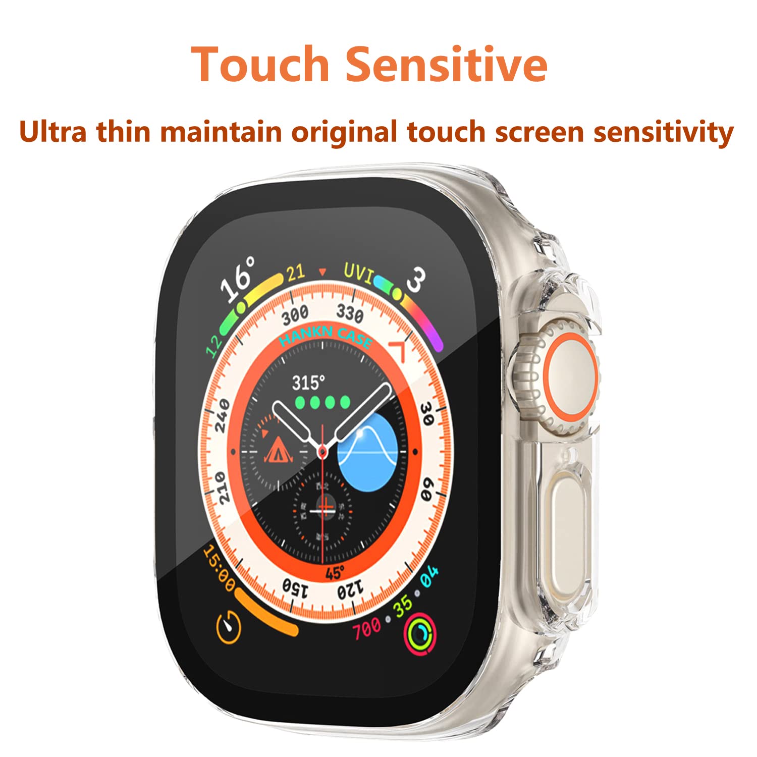 Hankn 2 Pack 49Mm Hard Case For Apple Watch Ultra 2 1 49Mm Tempered Glass Screen Protector Case, Full Coverage Pc Shockproof Iwa