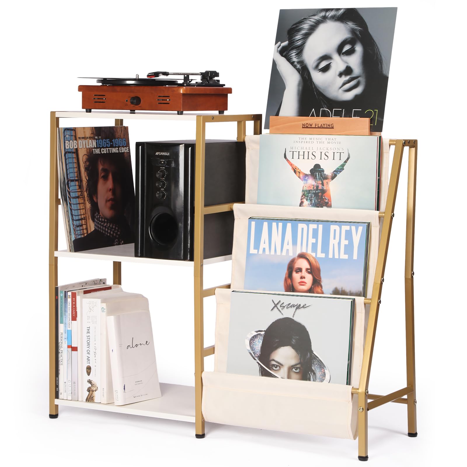 Hycfyjr Stand For Record Player, Turntable Stand With Now Playing Stand, 3 Tier End Table Record Player Table With Speaker Stora