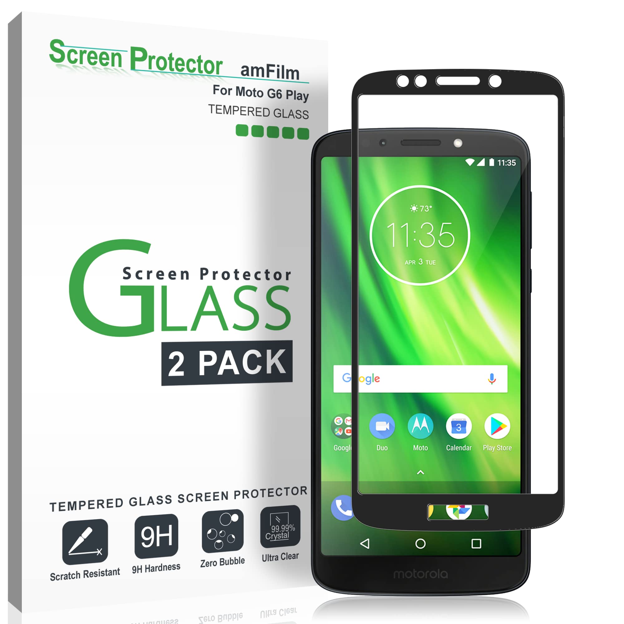 amFilm Glass Screen Protector for Moto G6 Play, Tempered Glass 2018 (Model Number XT1922) (2018)