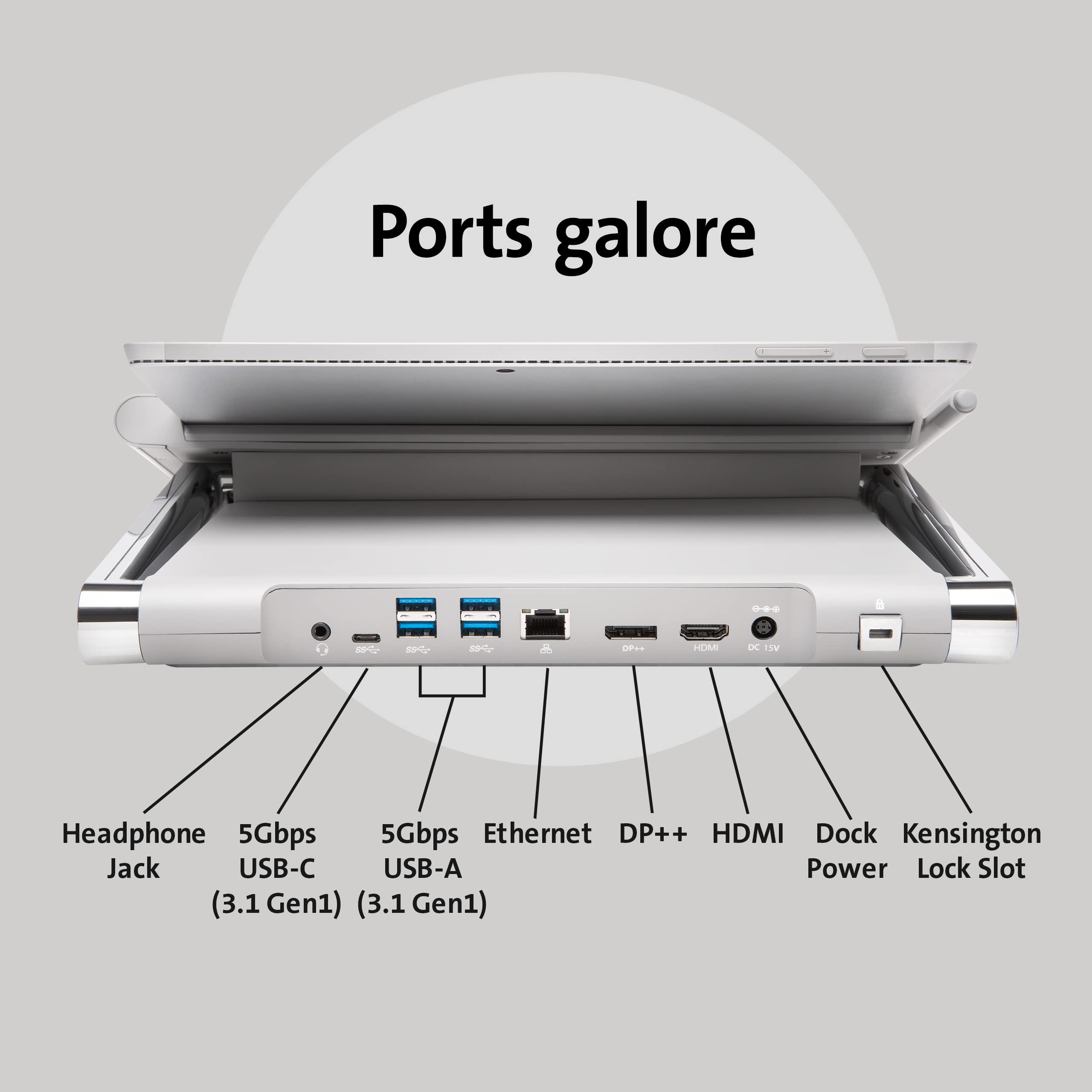Kensington SD7000 Docking Station for Surface Pro 7/6 - Dual 4K Video Output, Grey, Model K62917NA