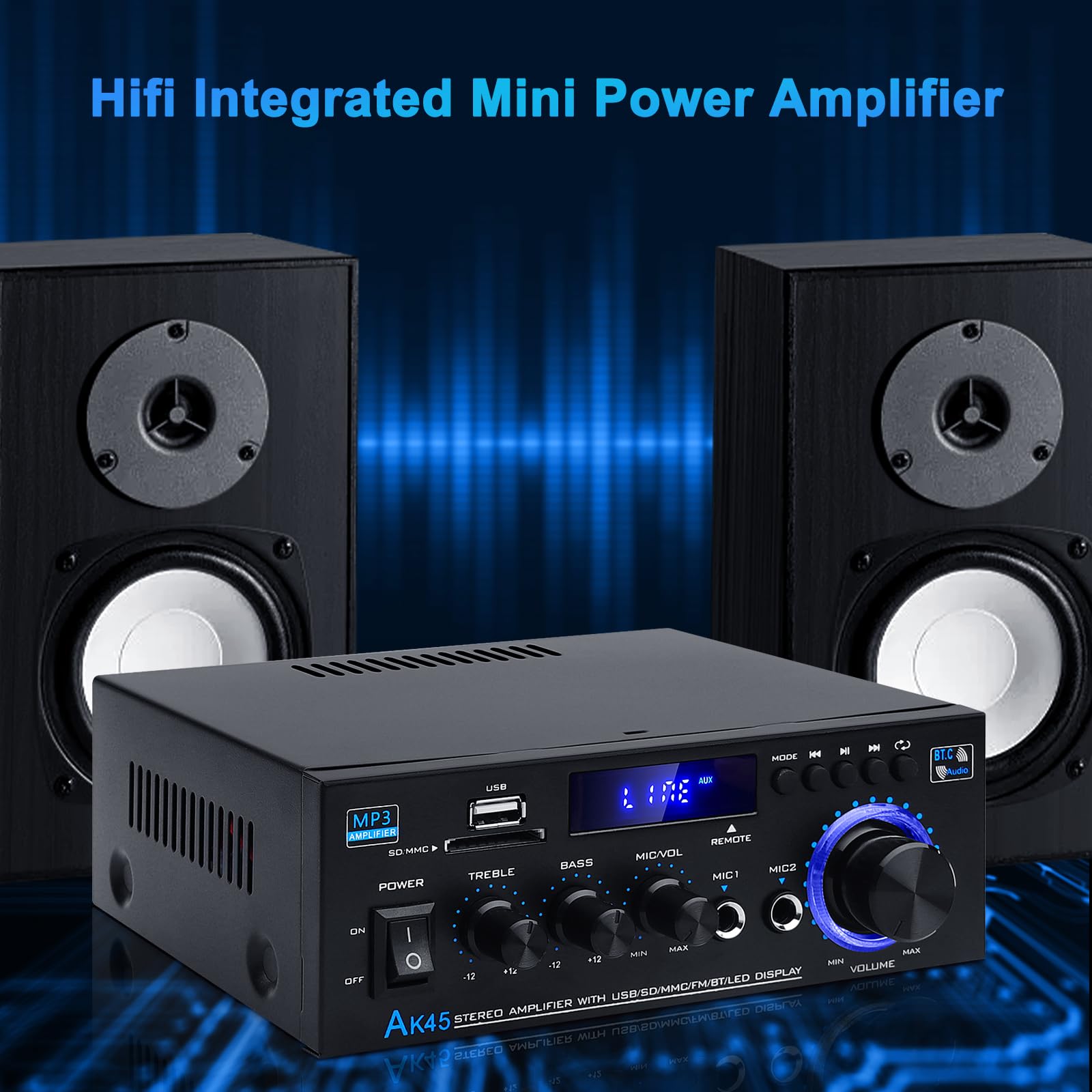 Audio Amplifier Receivers Ak45 Bluetooth 5.0 Hifi Stereo Mini Power Amplifier Rms 40W X 2 Max. 400W 2.0 Channel Home Theater Aud