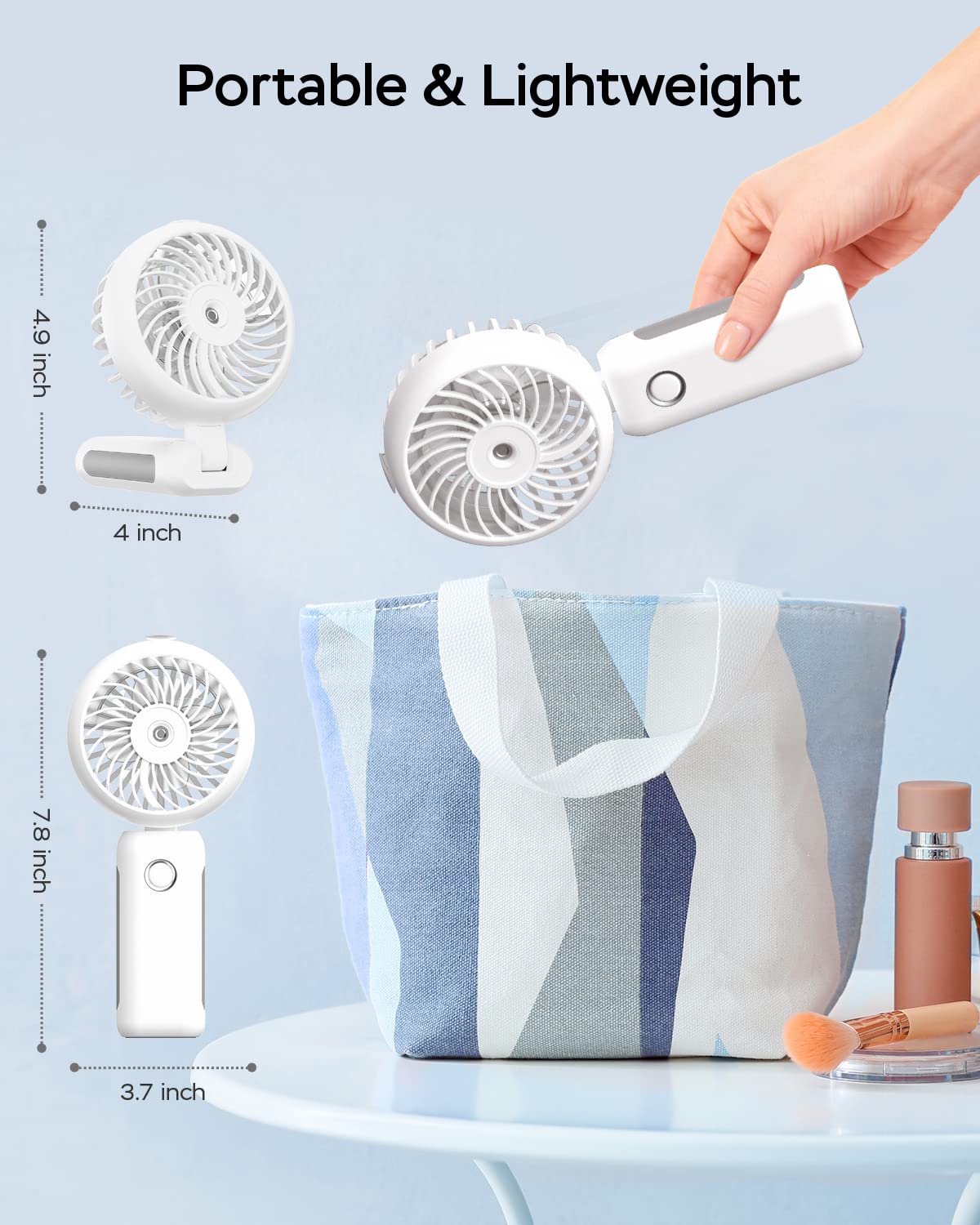 Rnkrun Portable Handheld Misting Fan, 4000Mah Usb Rechargeable Personal Mister Foldable Fan Battery Operated Spray Water Mist Fa