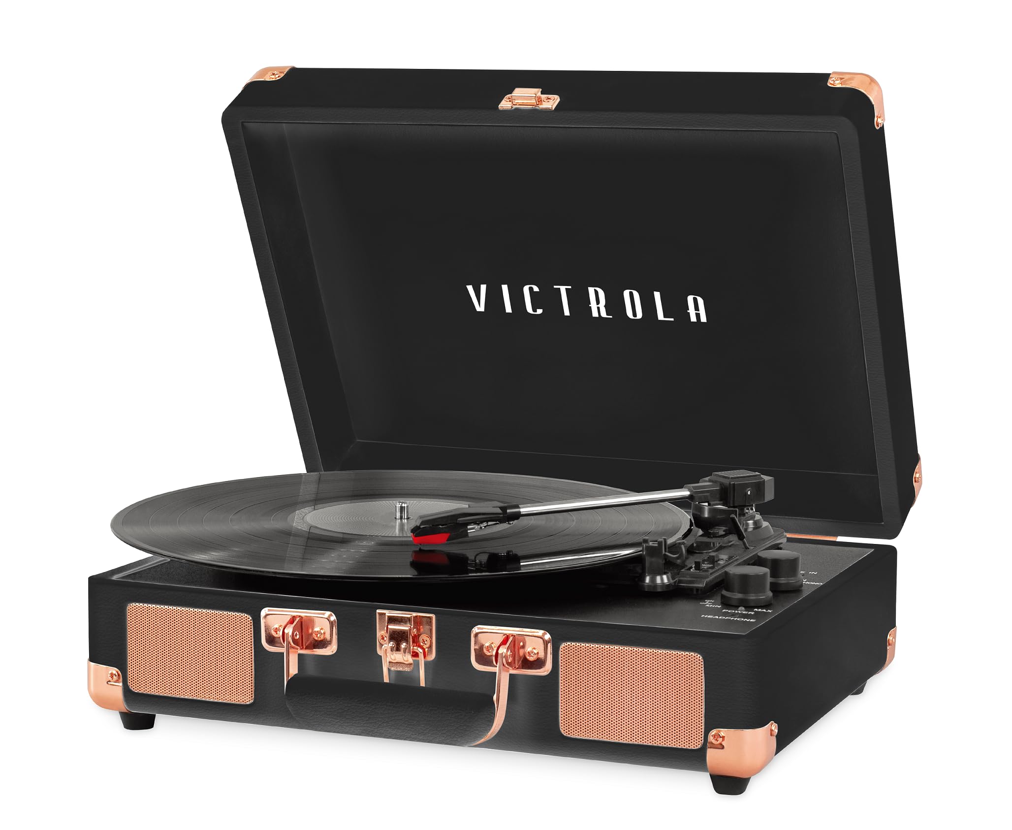 Victrola Vintage 3-Speed Bluetooth Portable Suitcase Record Player with Built-in Speakers | Upgraded Turntable Audio Sound|Black