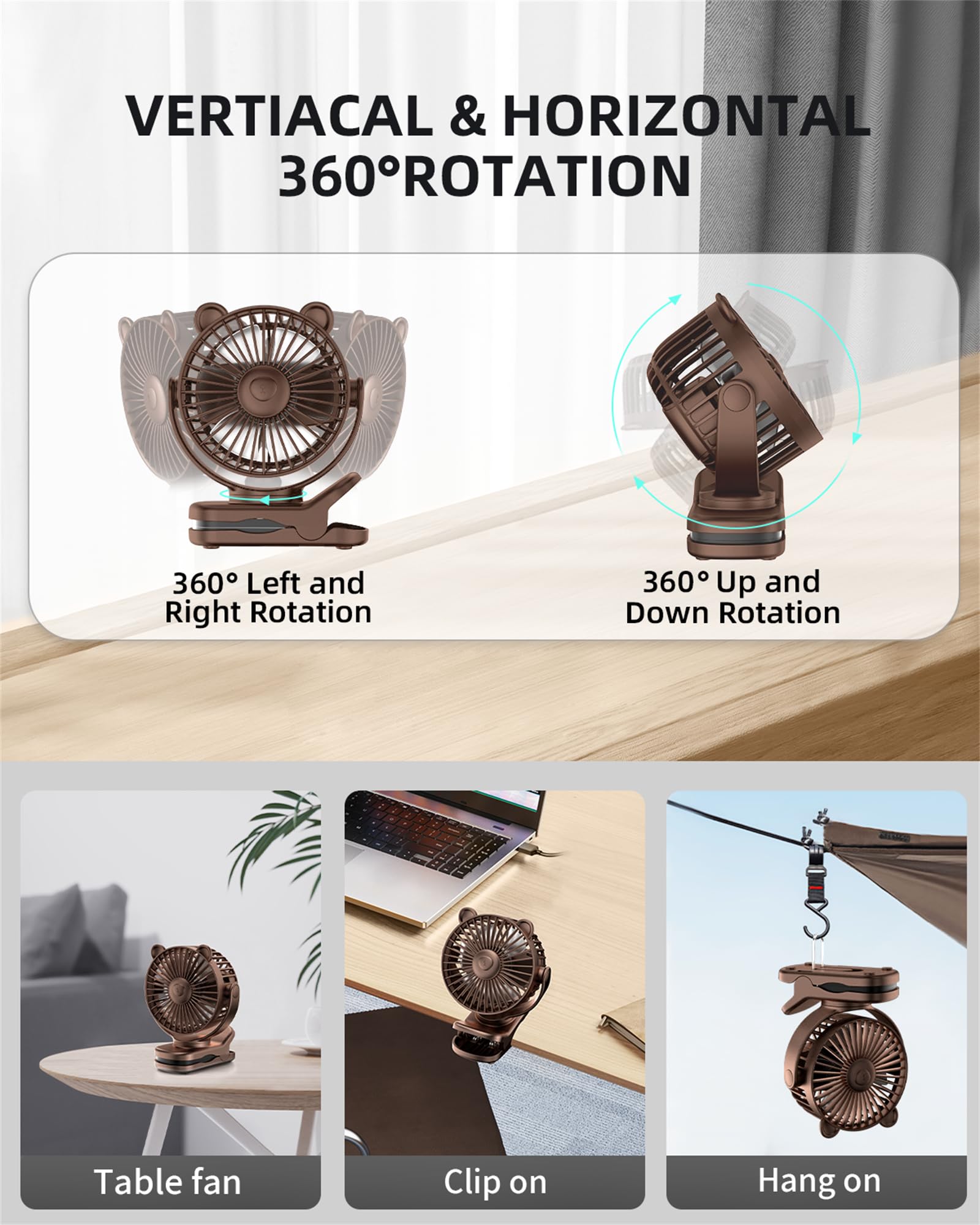 Gototo Clip On Fan, Rechargeable Portable Fan With 2000Mah Battery Operated, Stroller Fan With Powerful Clip Design, 3 Wind Spee