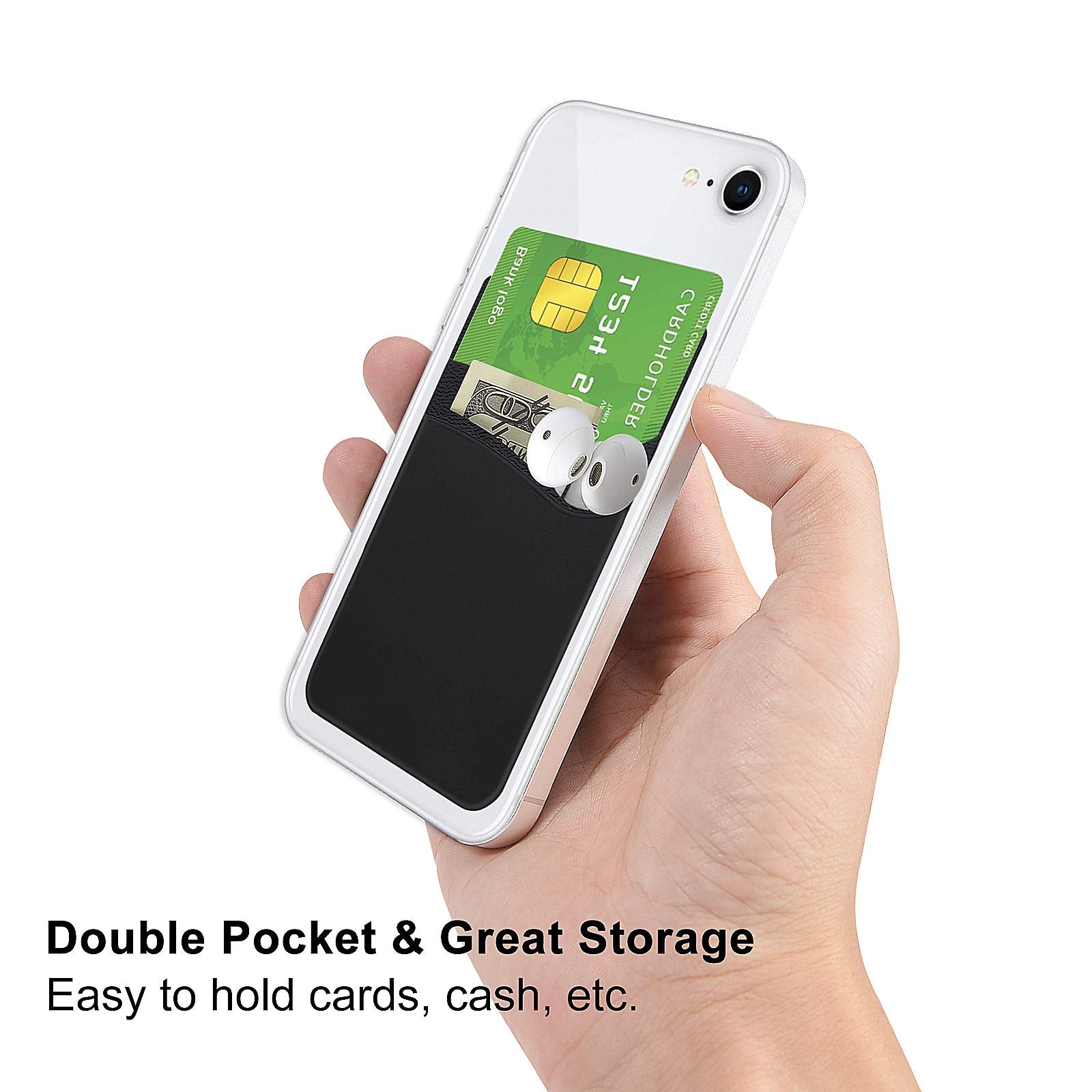 Senose Cell Phone Wallet, Silicone Adhesive Stick On Phone Card Holder For Credit Card,Id Holder Wallet Pouch Sleeve Pocket Comp