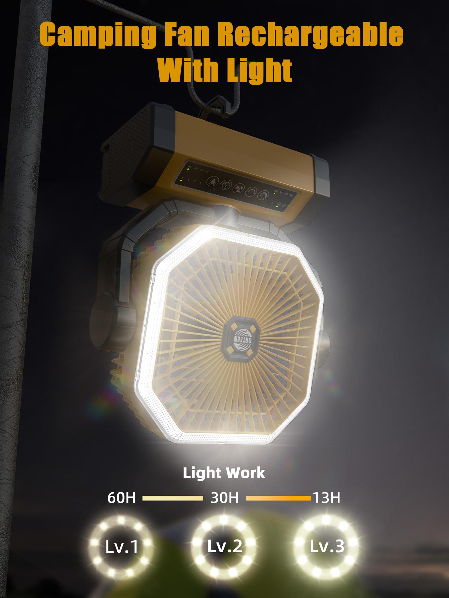 Orteen Rechargeable 9 Inch Portable Table Fan, 20000Mah Battery Powered Camping Fan With Auto Oscillation, Remote Control, Led L