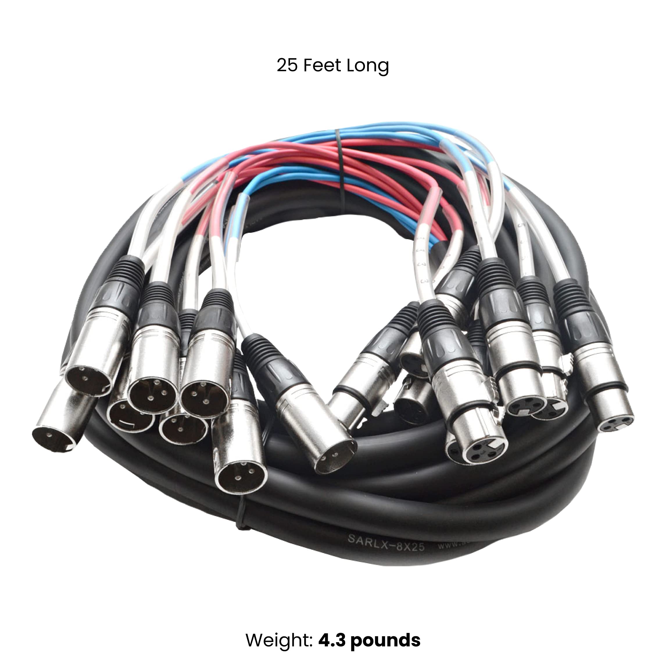 Seismic Audio Speakers 8 Channel Xlr Snake Cables, Pro Audio Snake Cables, 25 Foot, Multiple Colored Coded Cables