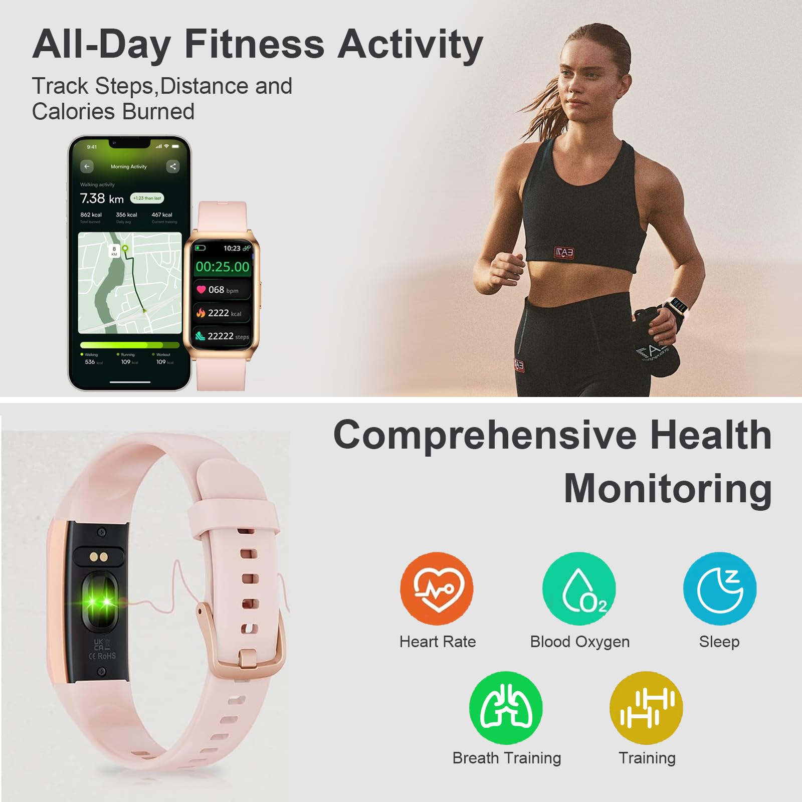 Gadixy Fitness Tracker,Smart Watch With 24/7 Heart Rate/Step/Calories,Activity Tracker,Aluminium Case,Blood Oxygen Sleep Monitor