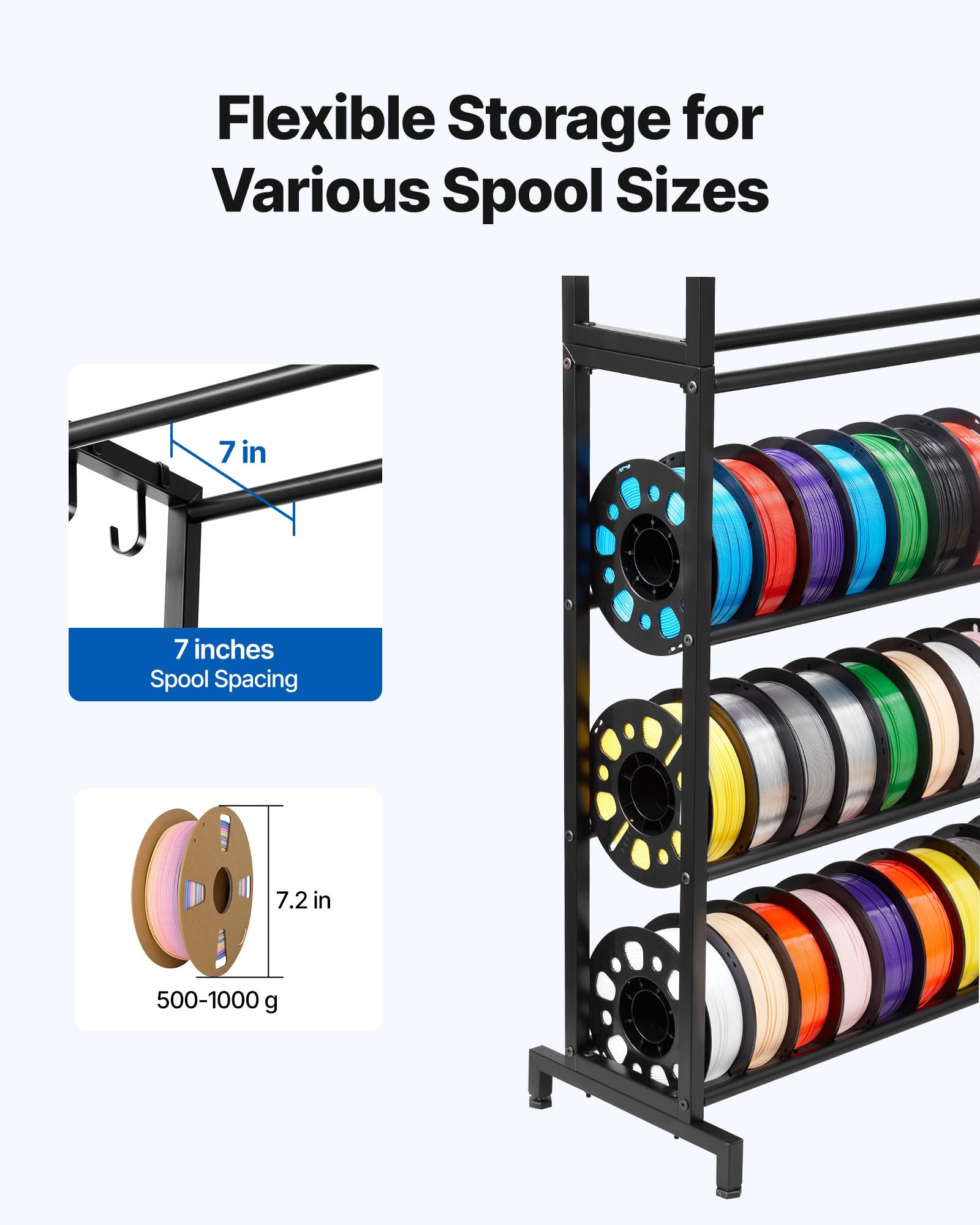 Vevor 3D Printer Filament Storage Rack, 7 Tier Heavy Duty Storage Shelves For 3D Printing Filaments, Filament Spool Holders Rack
