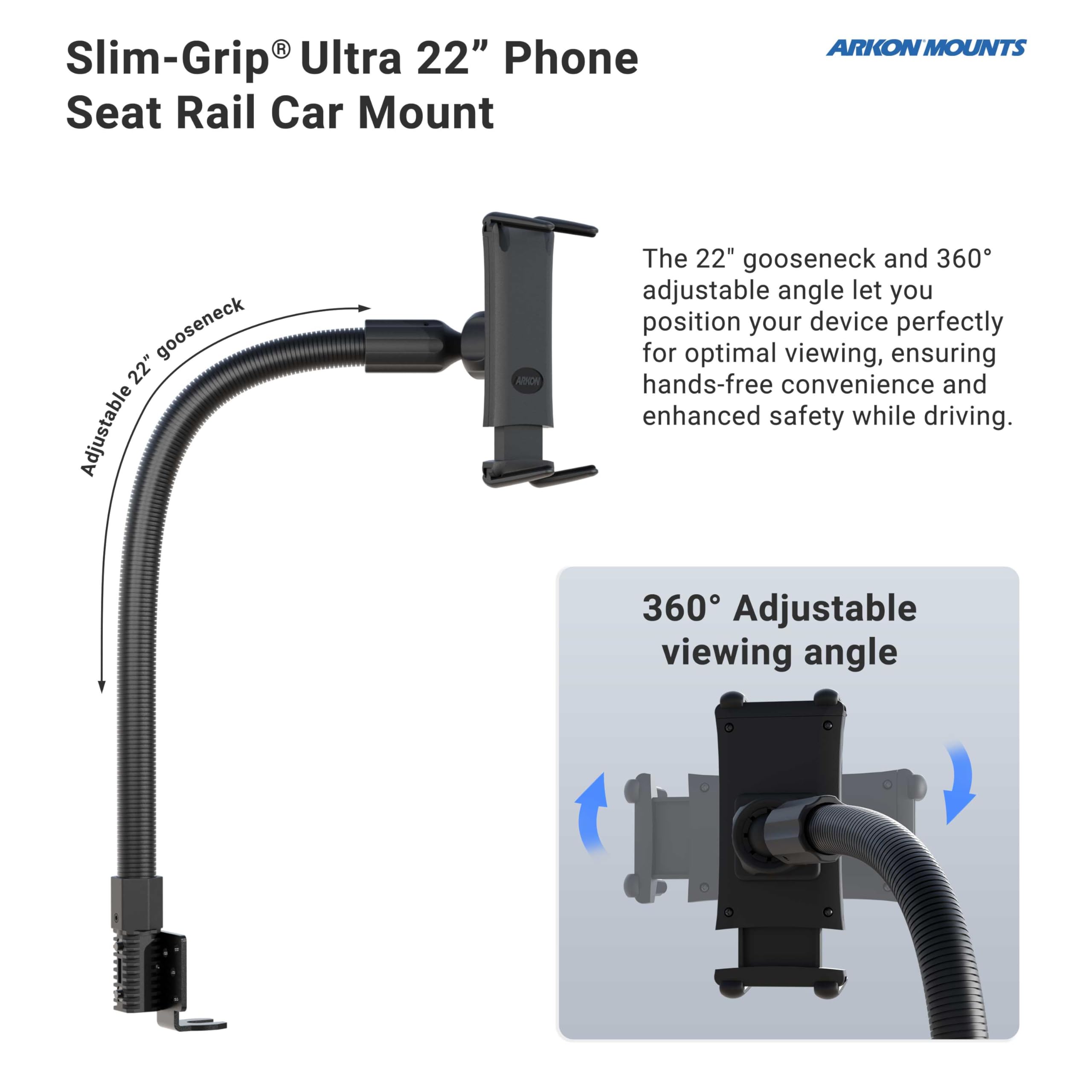 Arkon Mounts - Car Seat Rail Phone Or Tablet Mount | Flexible Positioning | 22'' Gooseneck | 360 Adjustability | Tablet Holder F