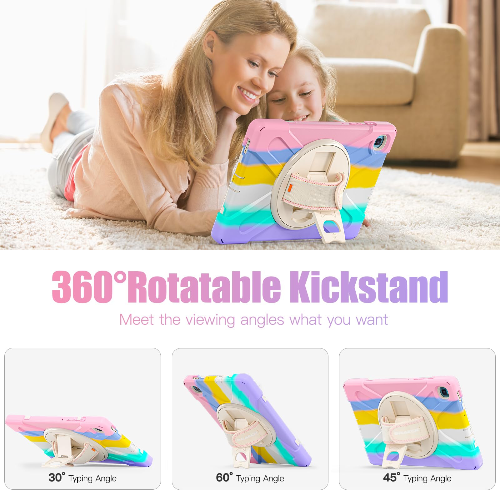 Braecnstock Kids Case For Samsung Galaxy Tab S6 Lite 10.4 Inch 2024/2022/2020 (Sm P620/P610/P619) With Pen Holder Rotating Hand