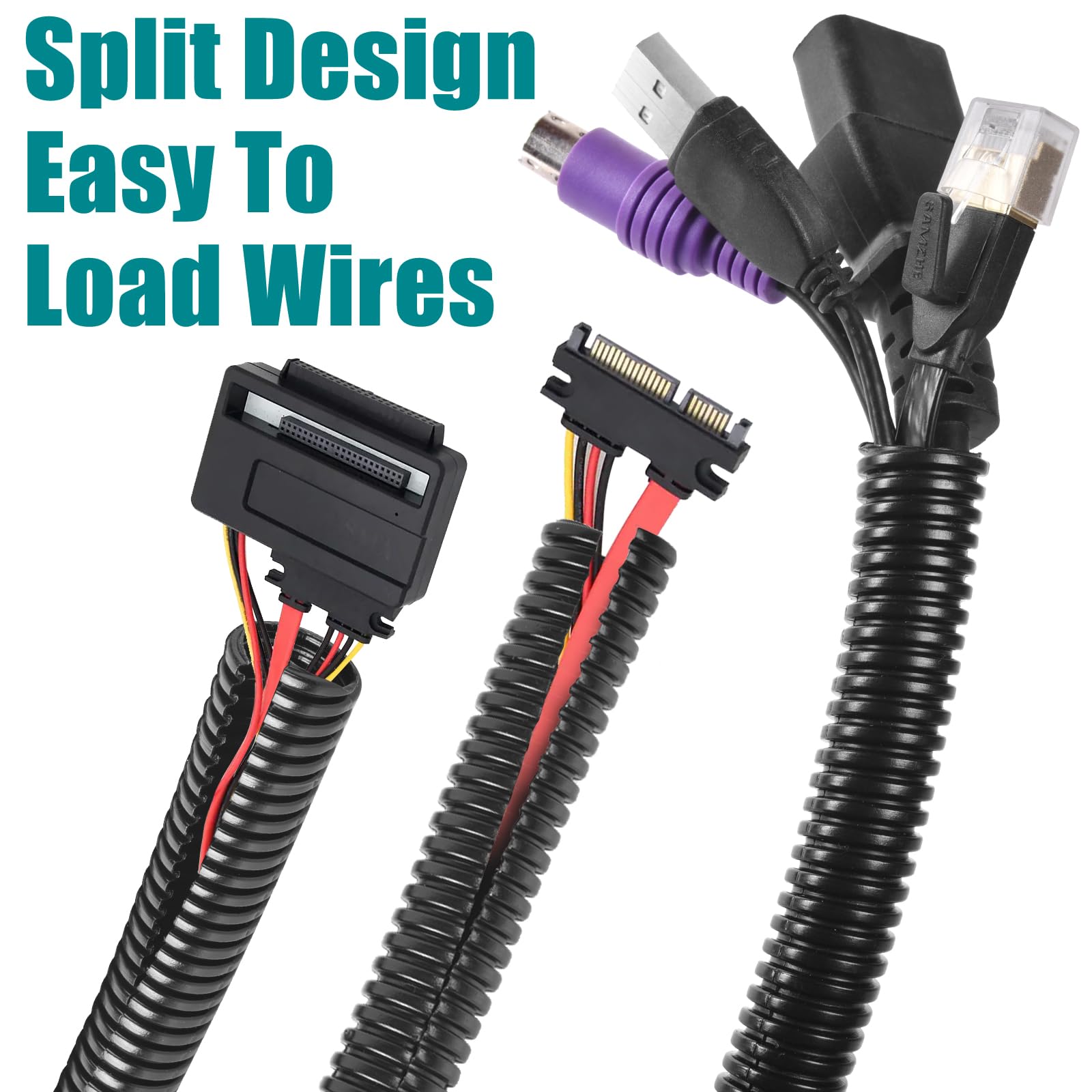 1/2 Inch Wire Loom Split Tubing   15 Ft Cord Protector Electric Wires Covers, Automotive Wire Flexible Conduit, Plastic Wire Cov