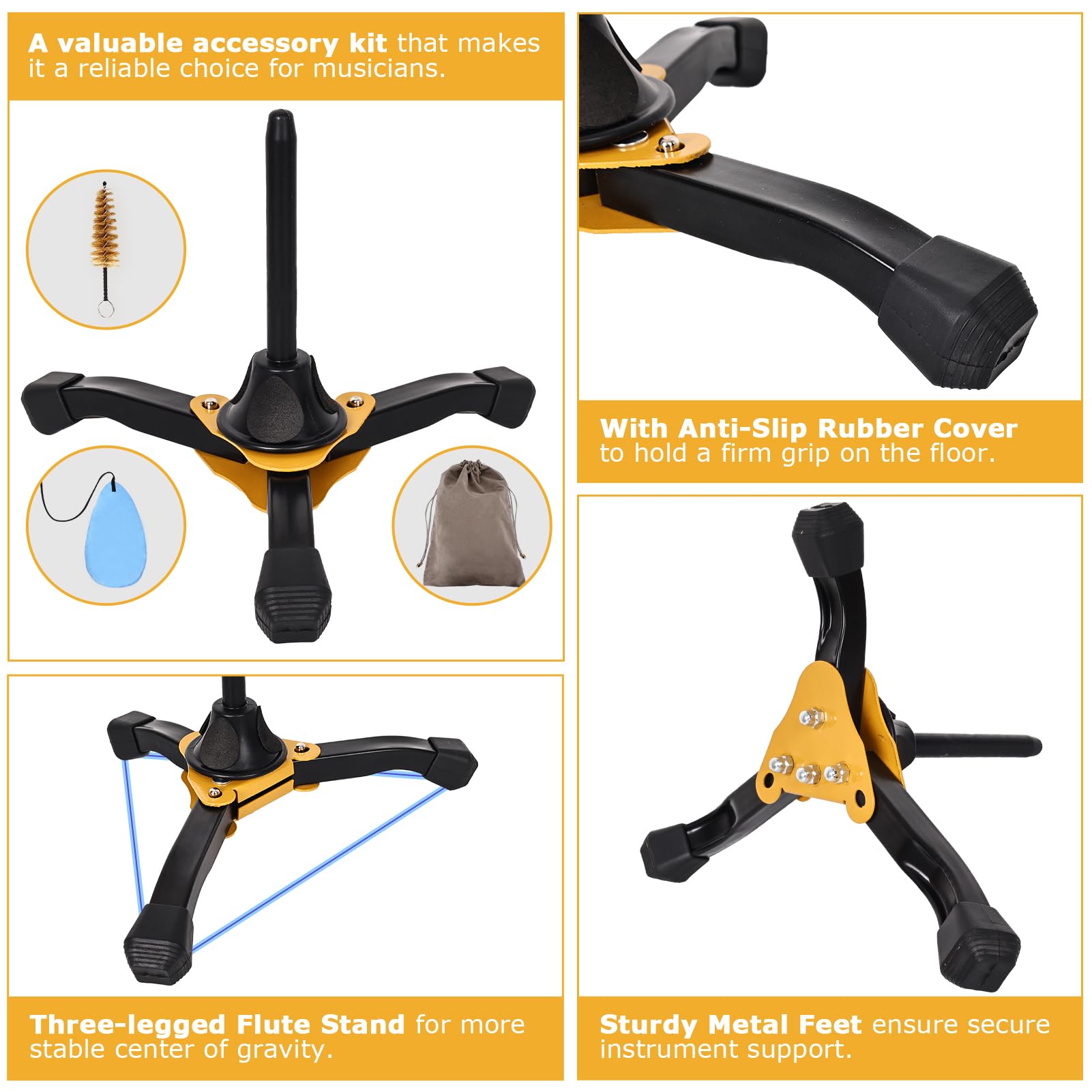 Juvaeny Clarinet Stand, Portable Flute Clarinet Stand With Flannel Bag,Clarinet Cleaning Cloth And Mouthpiece Brush, Foldable Fl