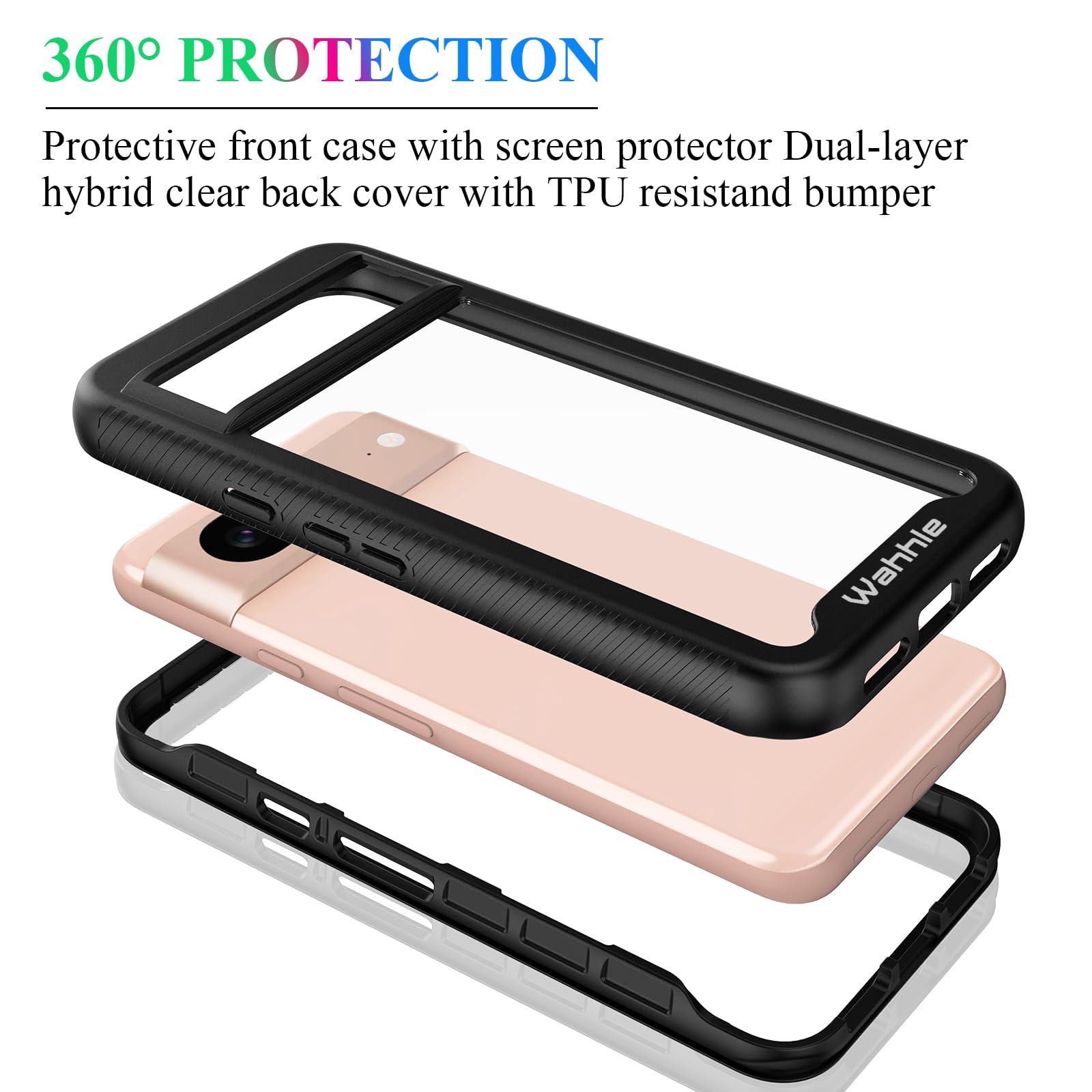 Wahhle Compatible With Google Pixel 8 Case, Built In Screen Protector Full Body Shockproof Slim Fit Bumper Protective Phone Cove
