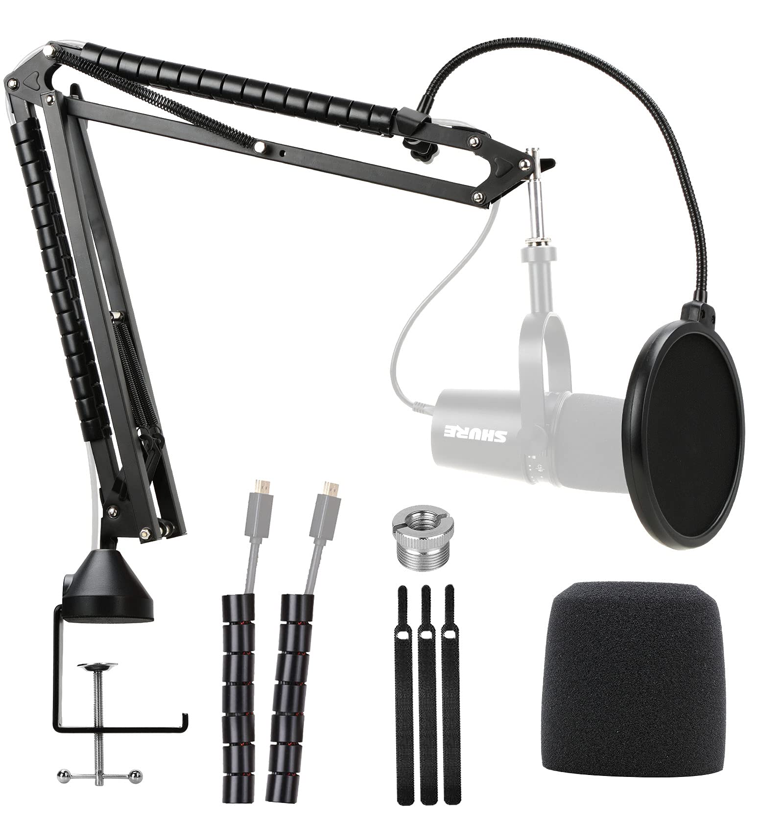 YOUSHARES Enhanced MV7 Mic Stand with Windscreen - Heavy Duty Arm Compatible with Shure MV7 Microphone and MV7X, Boom Arm Stand 