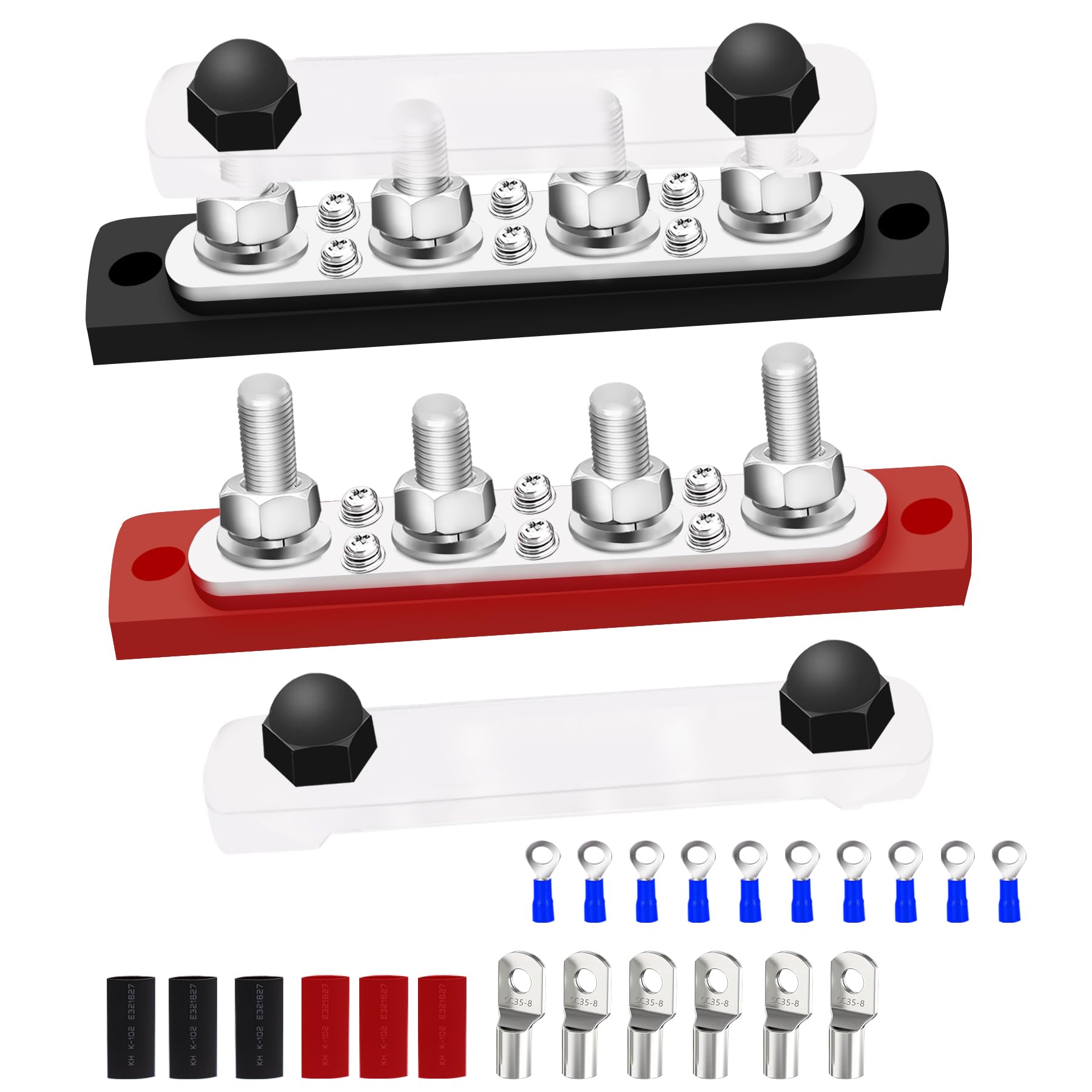 Maierke 250A Bus Bar 12V Marine 5/16'' Power Distribution Block Automotive Busbar Terminal Block,Battery Buss Bar (Pair, Red & B