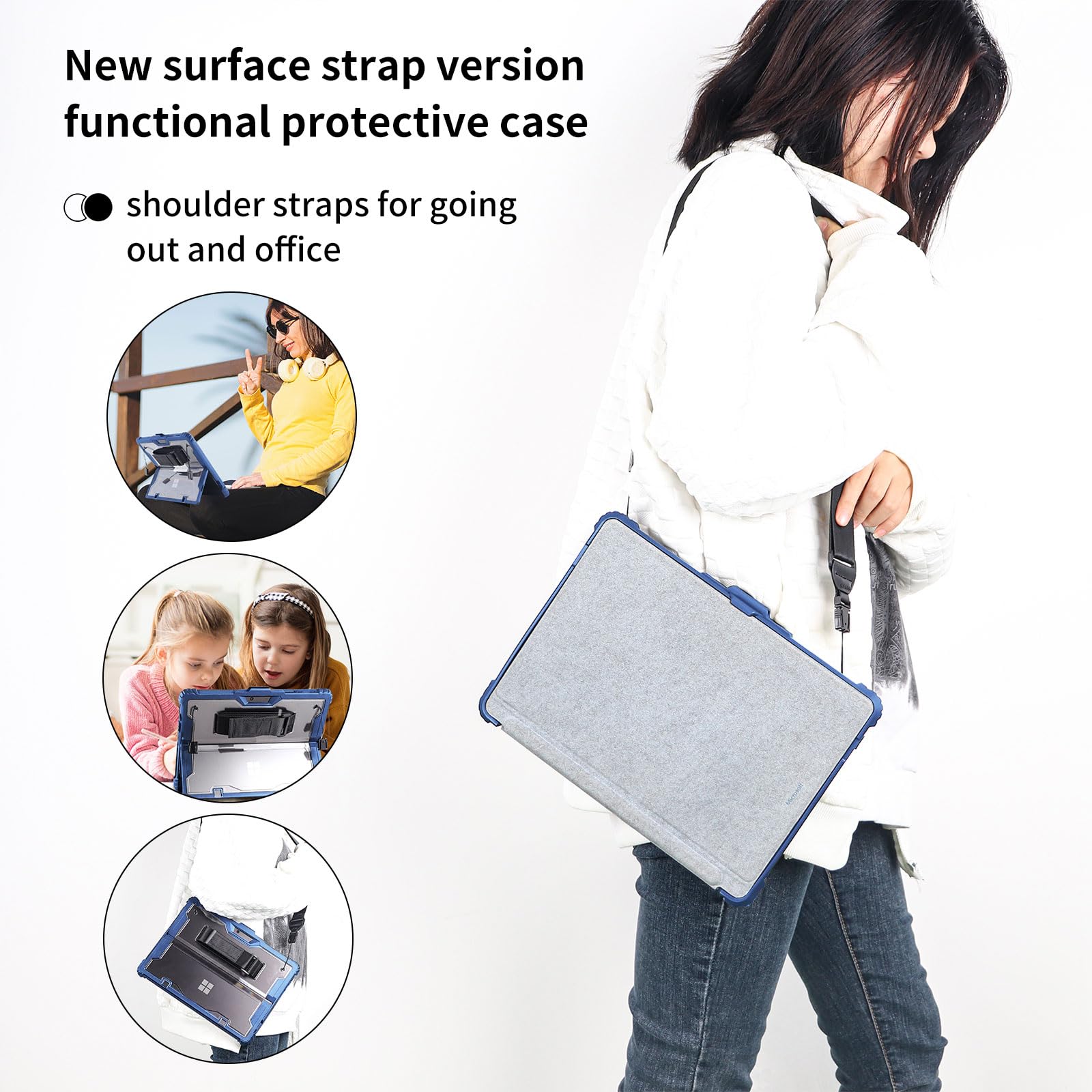 Aoao For Microsoft Surface Go 4/ Surface Go 3/ Surface Go 2/ Surface Go Case With Shoulder Strap, Hand Strap, Stylus Pen Holder,