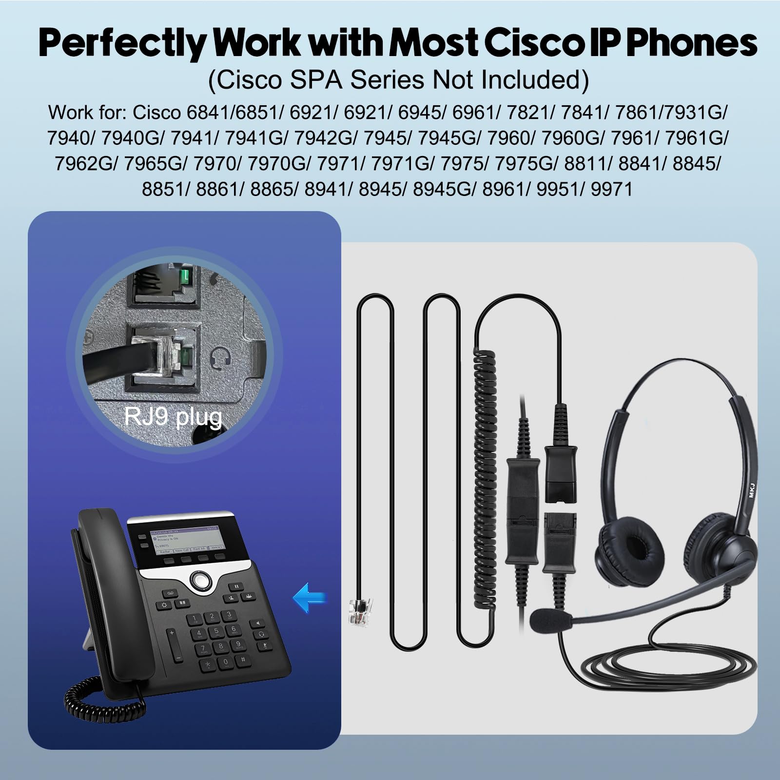 Mkj Noise Cancelling Cisco Headset With Microphone Dual Ear Wired Call Center Headphones For Office Phone Cisco Cp 7821 7841 786