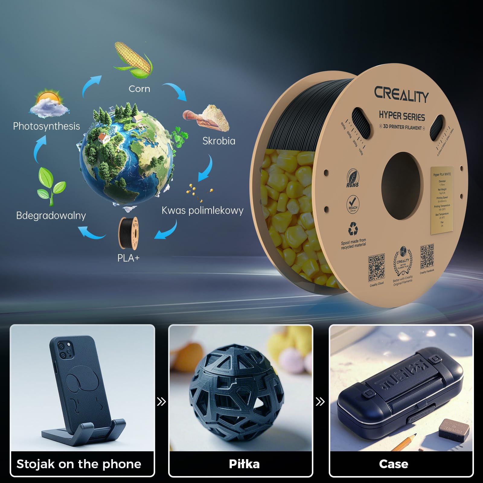 Creality Hyper Pla Filament 1.75Mm:30Mm/S - 600Mm/S Print Range, High Flow Speedy 3D Printer Dimensional Accuracy +/- 0.02 Mm, R