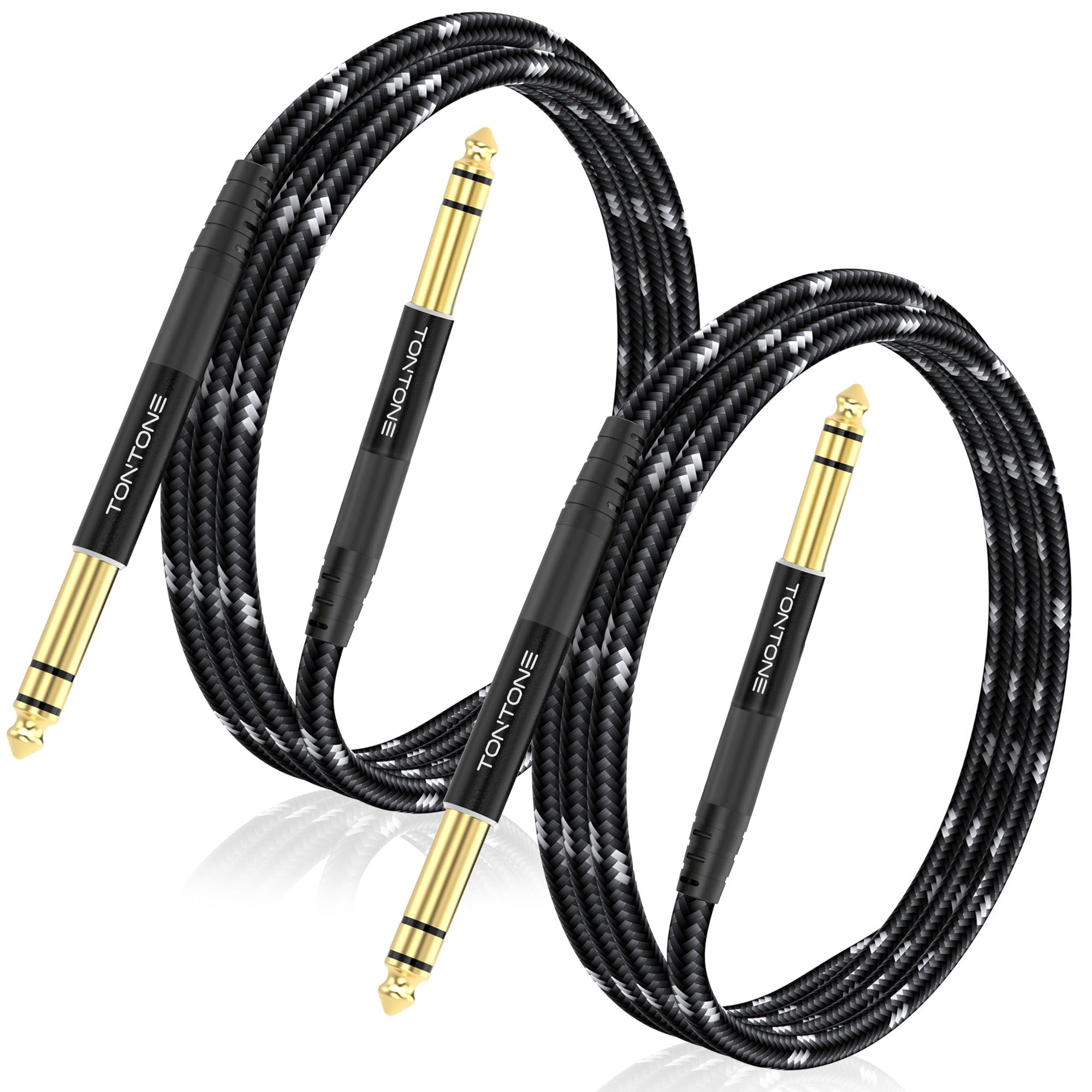 TONTONE 1/4 Inch TRS Cable 2-Pack 6.6FT, Quarter Inch 6.35mm Balanced Stereo Audio Cable, 1/4 to 1/4 Guitar Cables for Electric 
