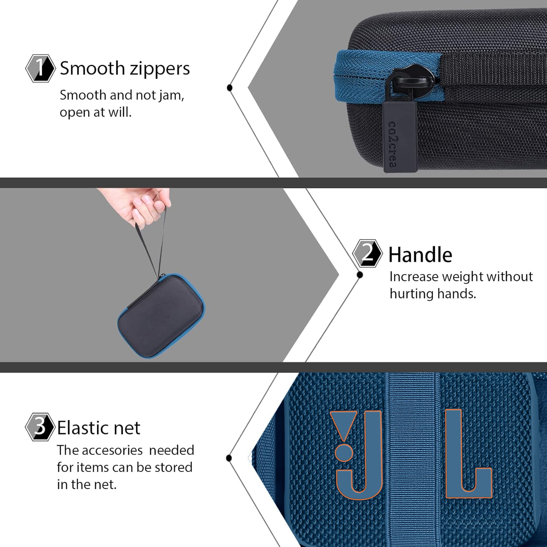 Co2Crea Hard Carrying Case Replacement For Jbl Go 4 Go3 Go 3 Eco Portable Speaker (Black Case + Inside Blue)