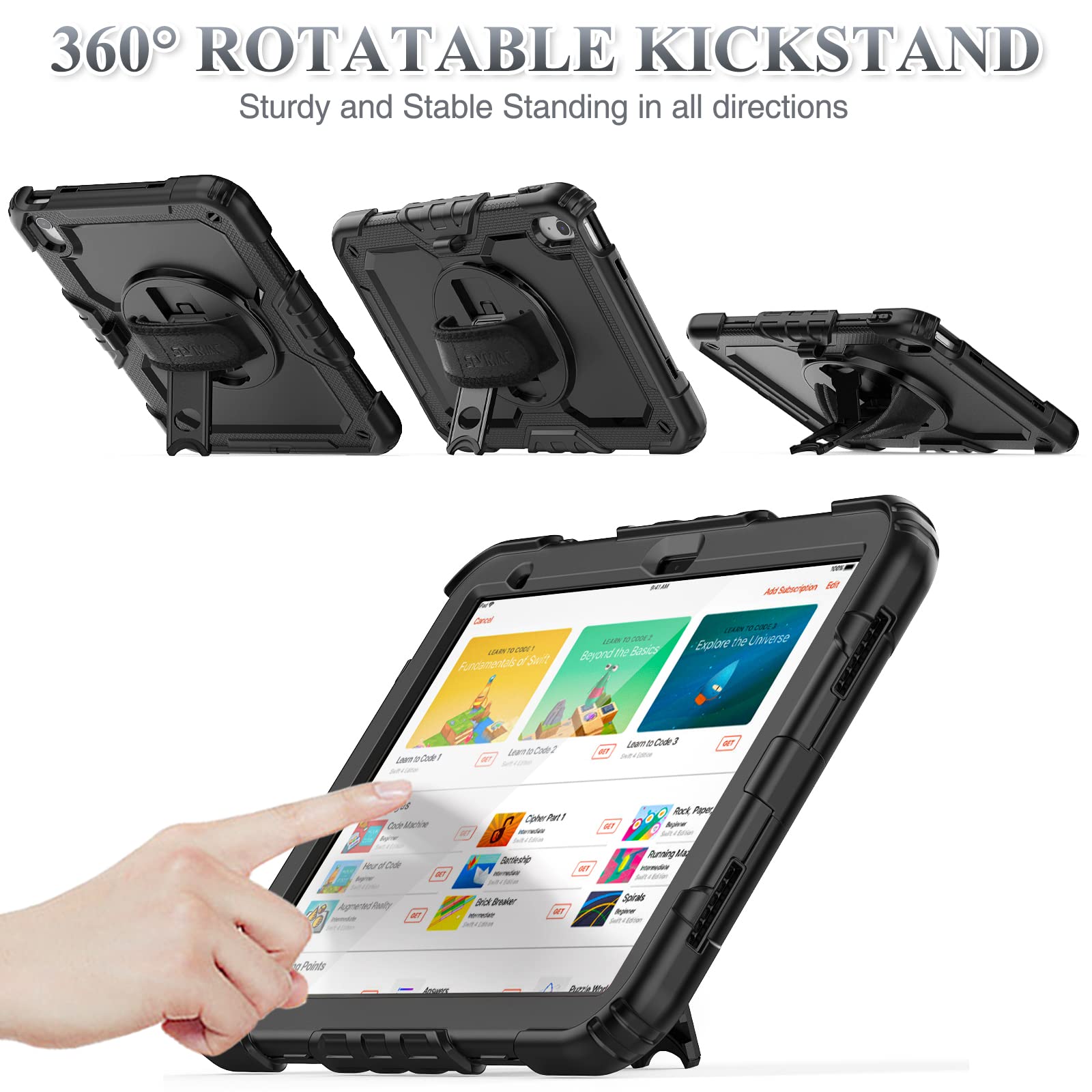 Seymac Stock Case For Ipad 10Th Generation 10.9'', Full Body Drop Protection Case With Screen Protector &360 Rotate Hand Strap/S